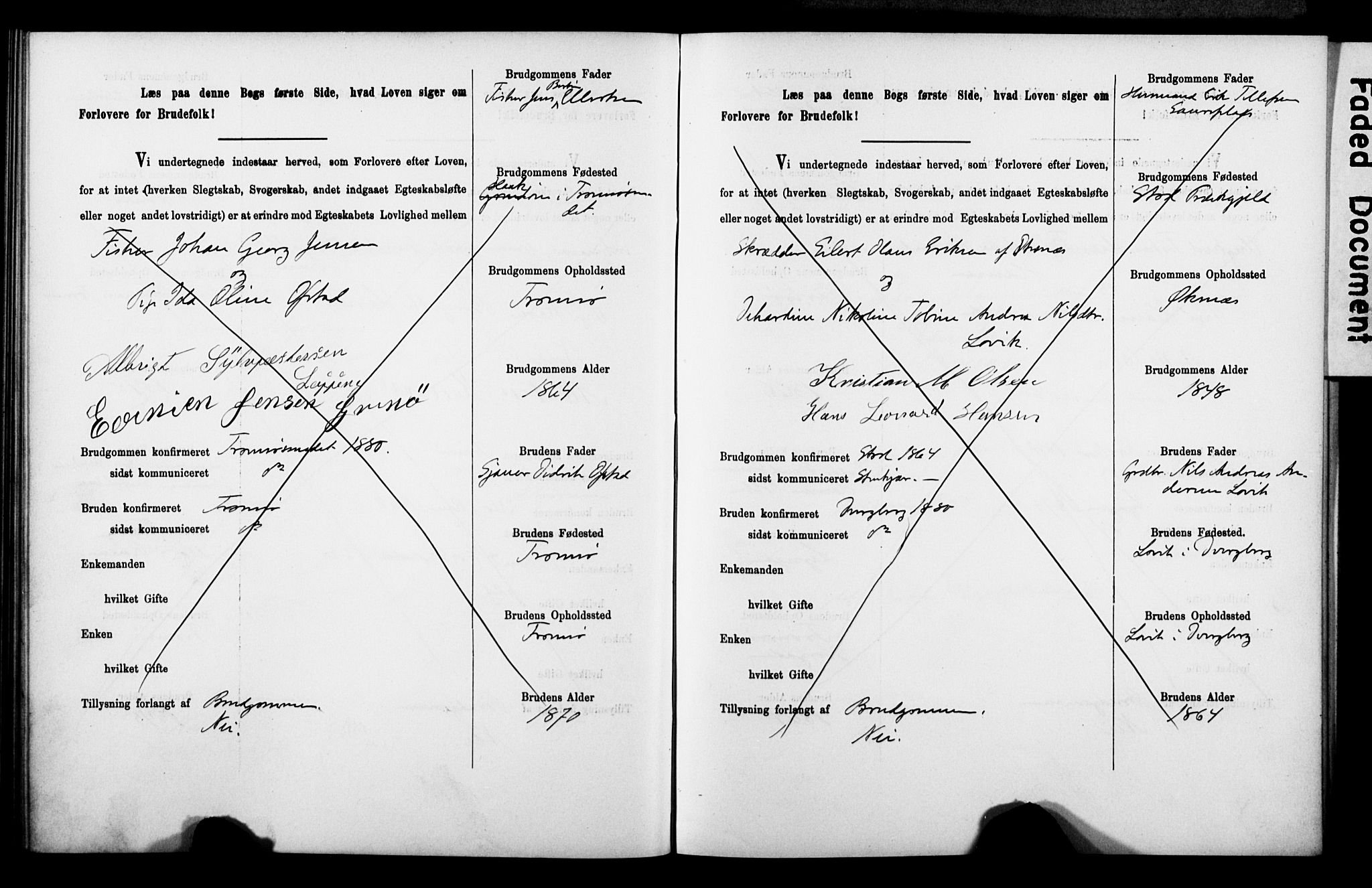 Tromsø sokneprestkontor/stiftsprosti/domprosti, AV/SATØ-S-1343/H/Hc/L0099/0001: Banns register no. 99.1, 1886-1892