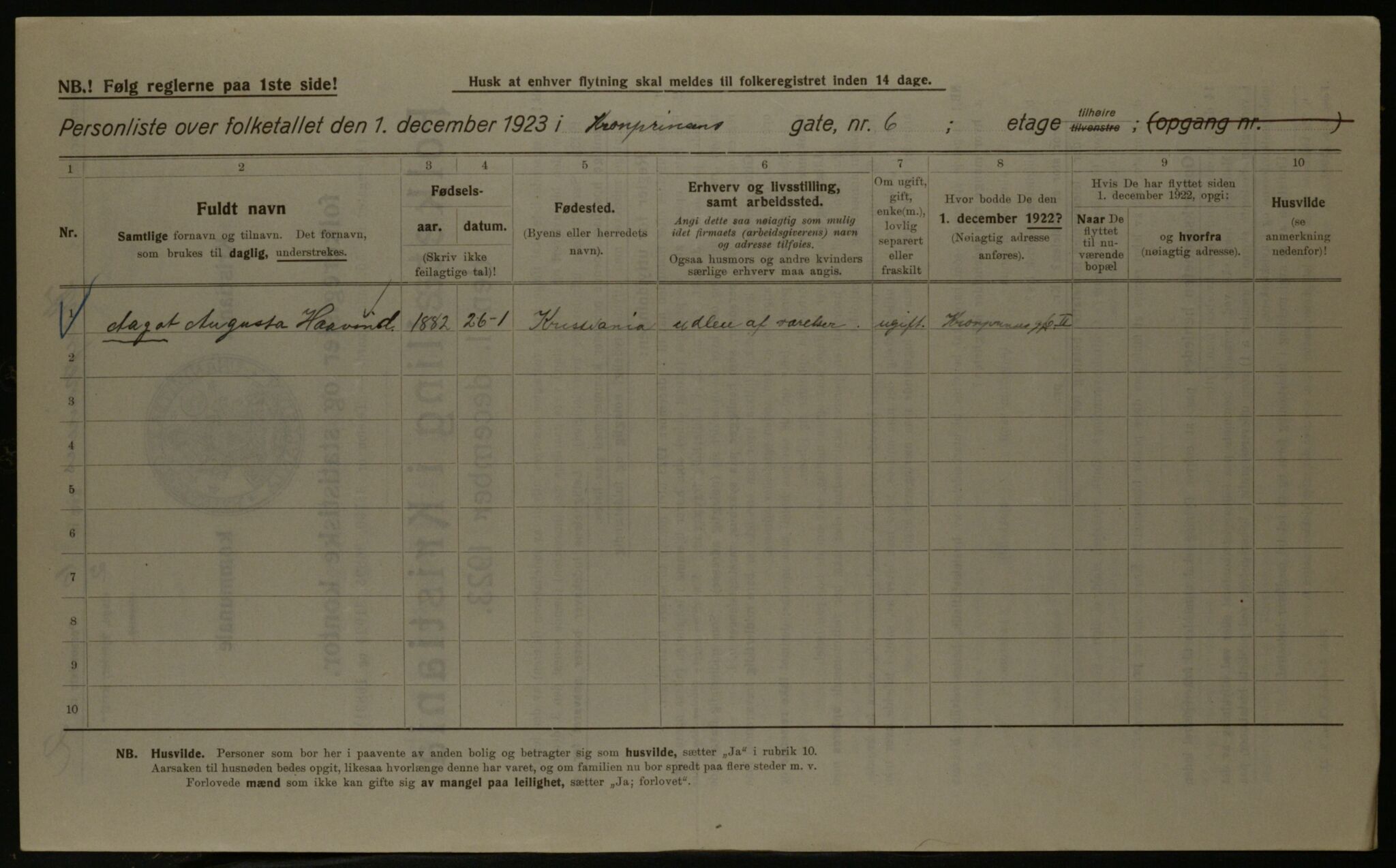 OBA, Municipal Census 1923 for Kristiania, 1923, p. 61184