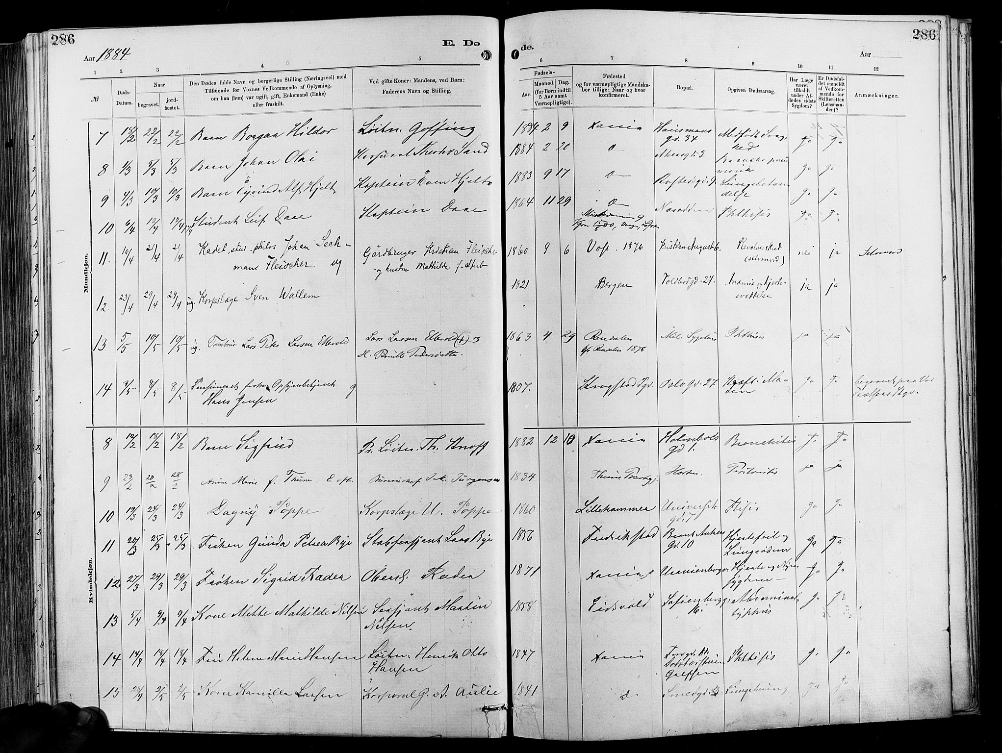 Garnisonsmenigheten Kirkebøker, SAO/A-10846/F/Fa/L0012: Parish register (official) no. 12, 1880-1893, p. 286