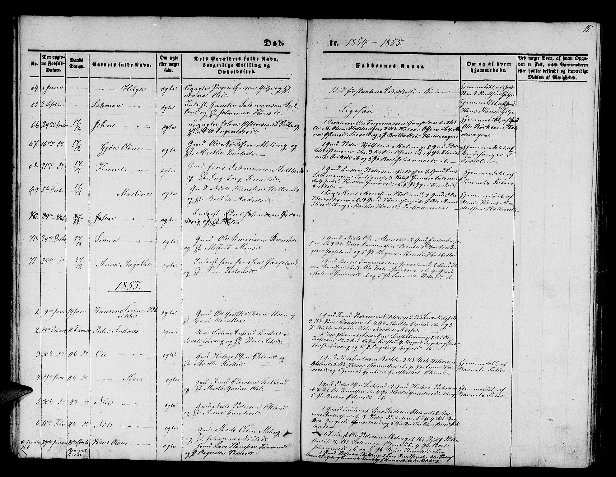 Finnås sokneprestembete, SAB/A-99925/H/Ha/Hab/Habb/L0001: Parish register (copy) no. B 1, 1851-1870, p. 15
