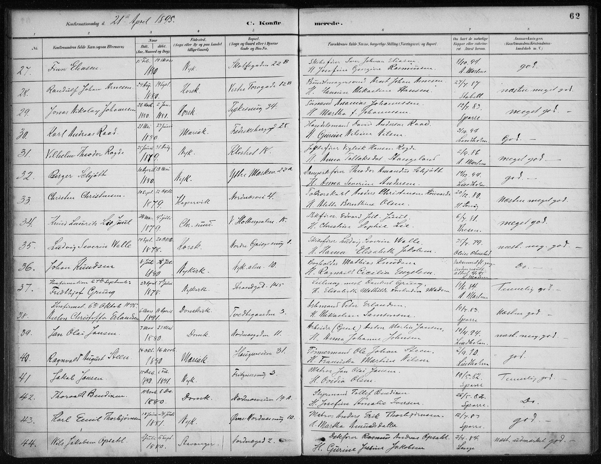 Nykirken Sokneprestembete, AV/SAB-A-77101/H/Haa/L0027: Parish register (official) no. C 6, 1886-1913, p. 62