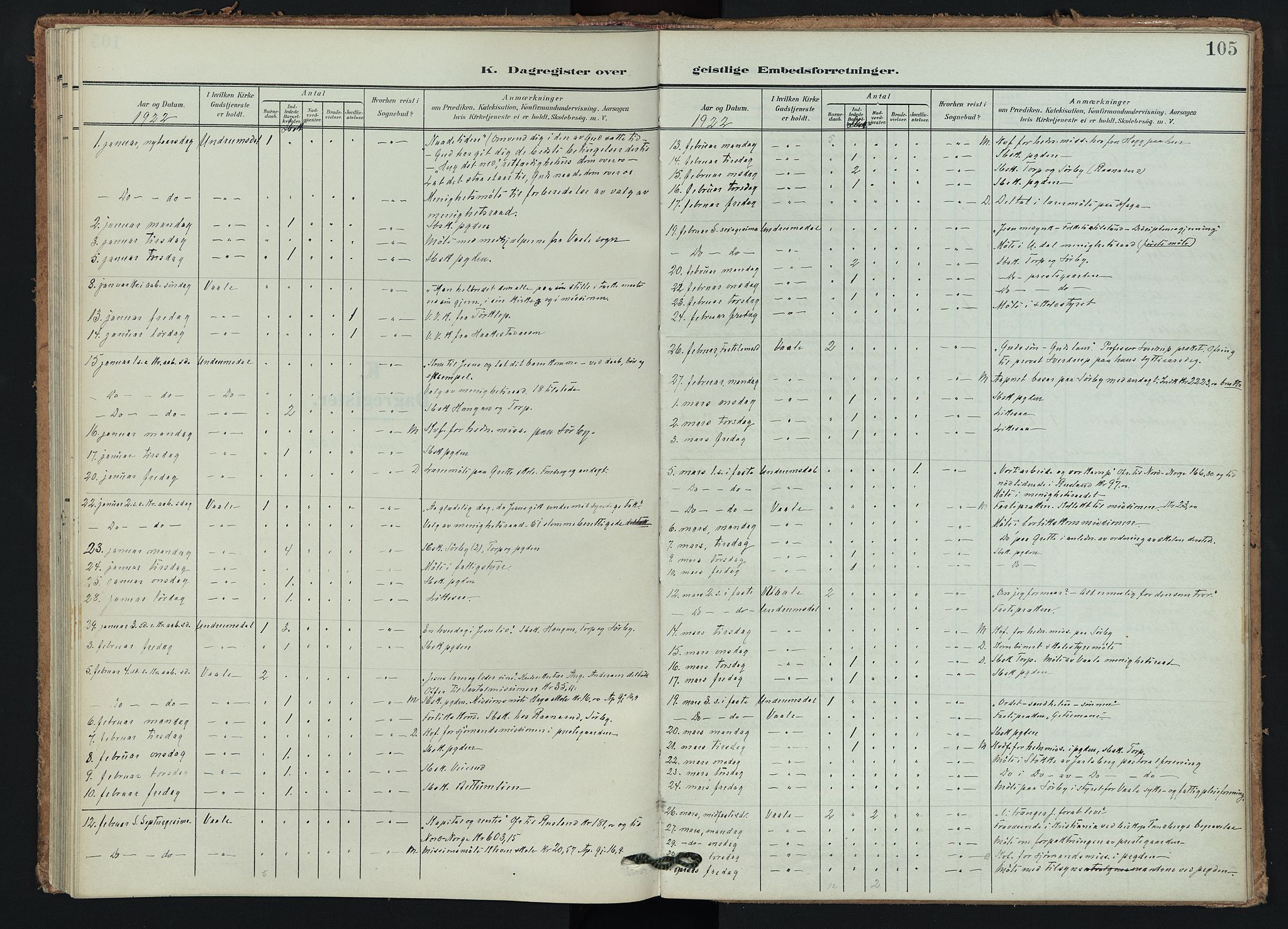 Våle kirkebøker, AV/SAKO-A-334/F/Fb/L0003: Parish register (official) no. II 3, 1907-1936, p. 105