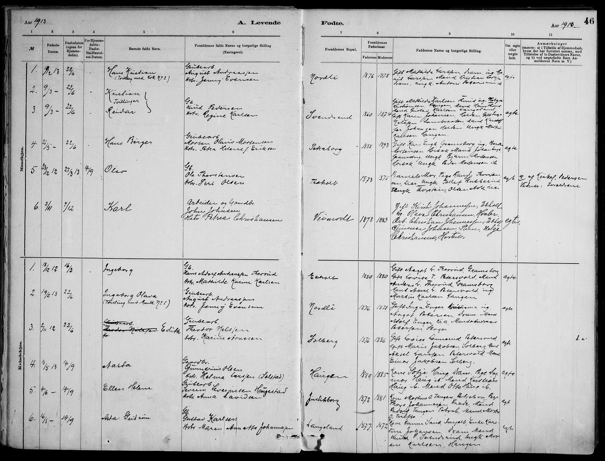 Skoger kirkebøker, AV/SAKO-A-59/F/Fb/L0001: Parish register (official) no. II 1, 1885-1913, p. 46