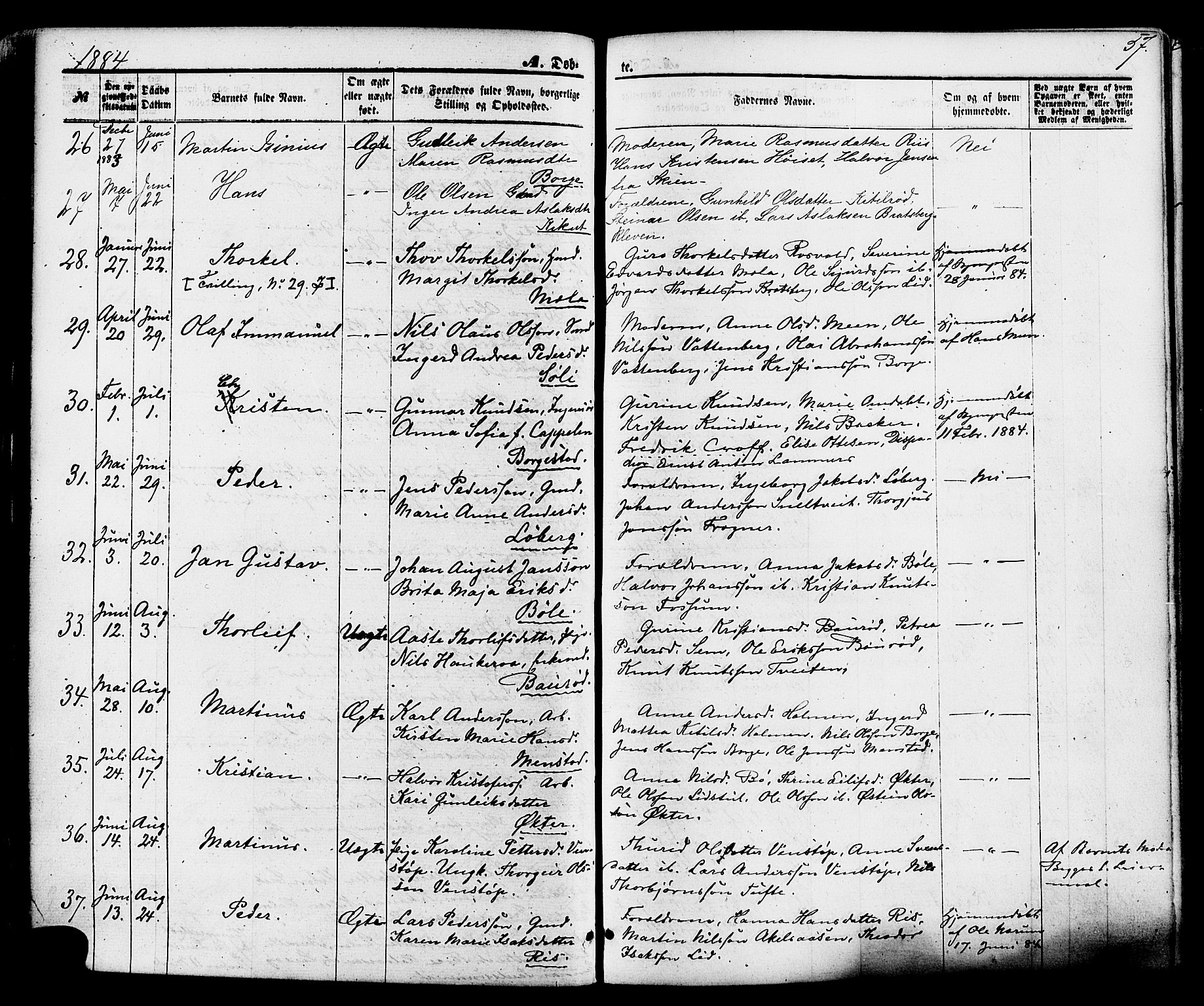 Gjerpen kirkebøker, AV/SAKO-A-265/F/Fa/L0009: Parish register (official) no. I 9, 1872-1885, p. 57