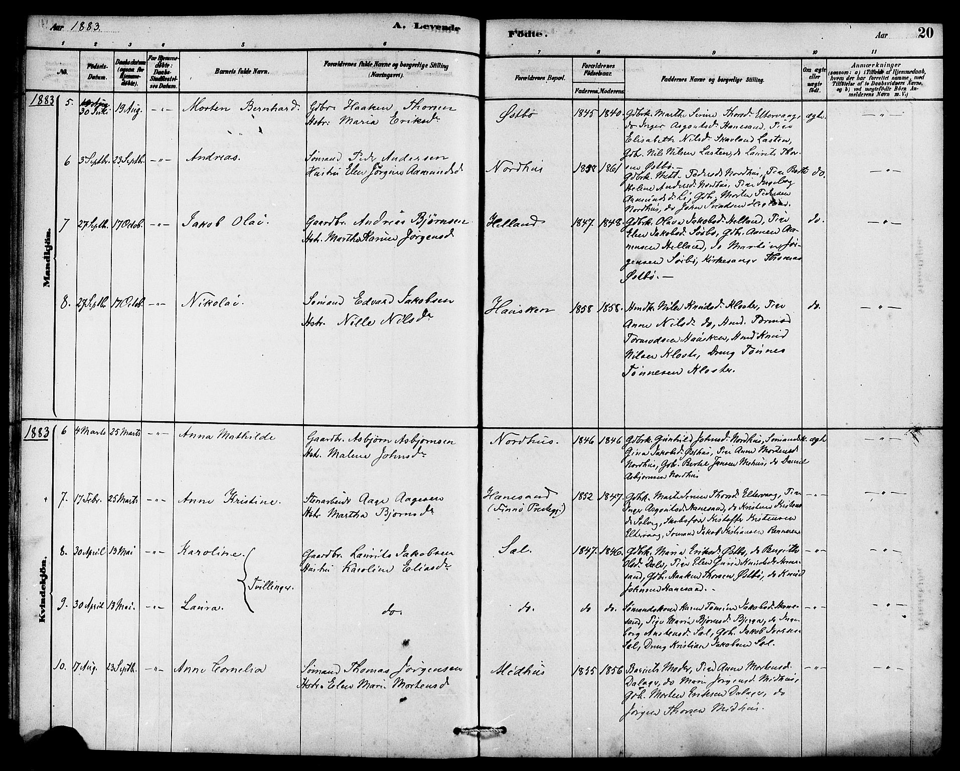 Rennesøy sokneprestkontor, AV/SAST-A -101827/H/Ha/Haa/L0007: Parish register (official) no. A 7, 1878-1884, p. 20