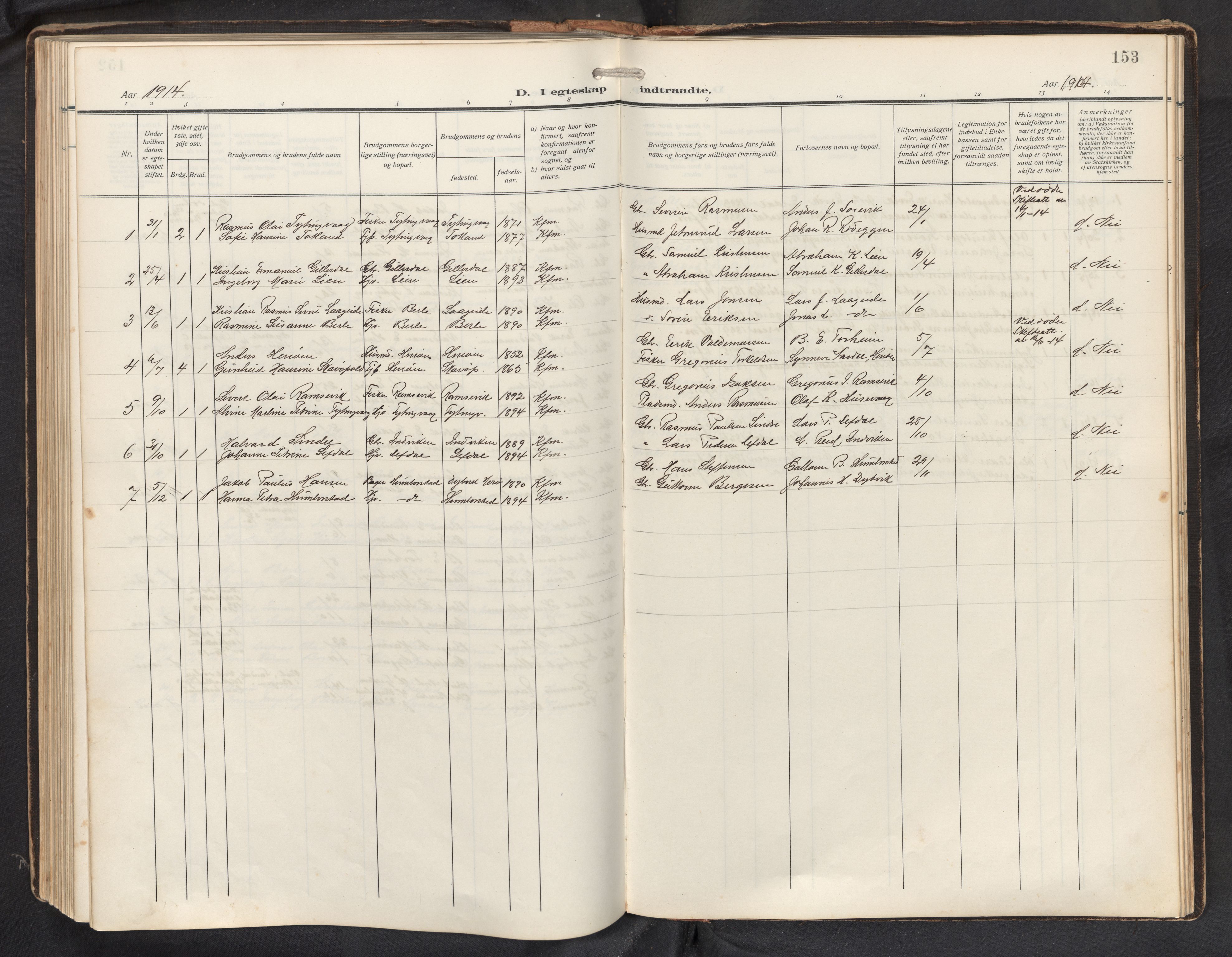 Davik sokneprestembete, AV/SAB-A-79701/H/Hab/Haba/L0003: Parish register (copy) no. A 3, 1912-1947, p. 152b-153a