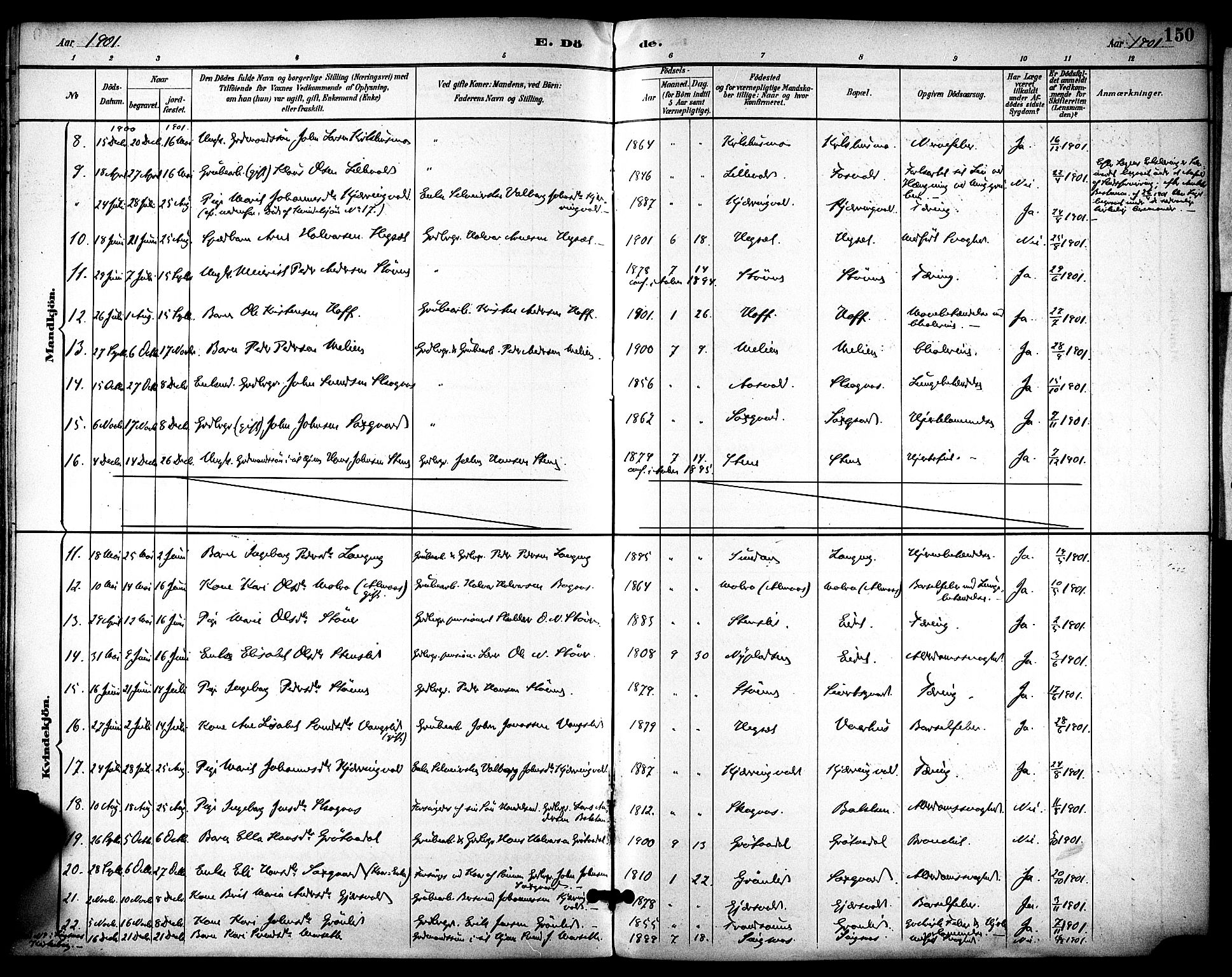 Ministerialprotokoller, klokkerbøker og fødselsregistre - Sør-Trøndelag, AV/SAT-A-1456/686/L0984: Parish register (official) no. 686A02, 1891-1906, p. 150