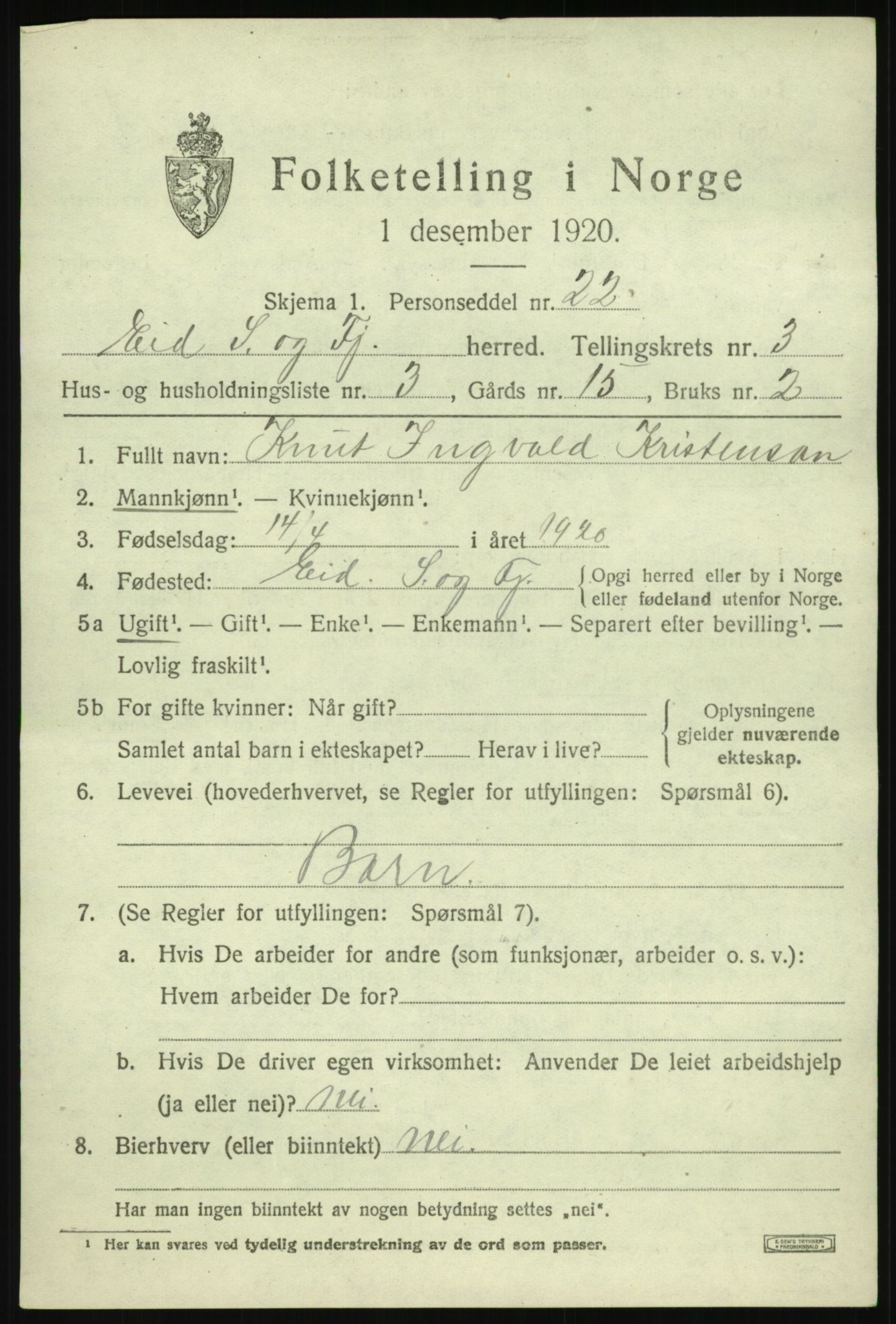 SAB, 1920 census for Eid, 1920, p. 2040