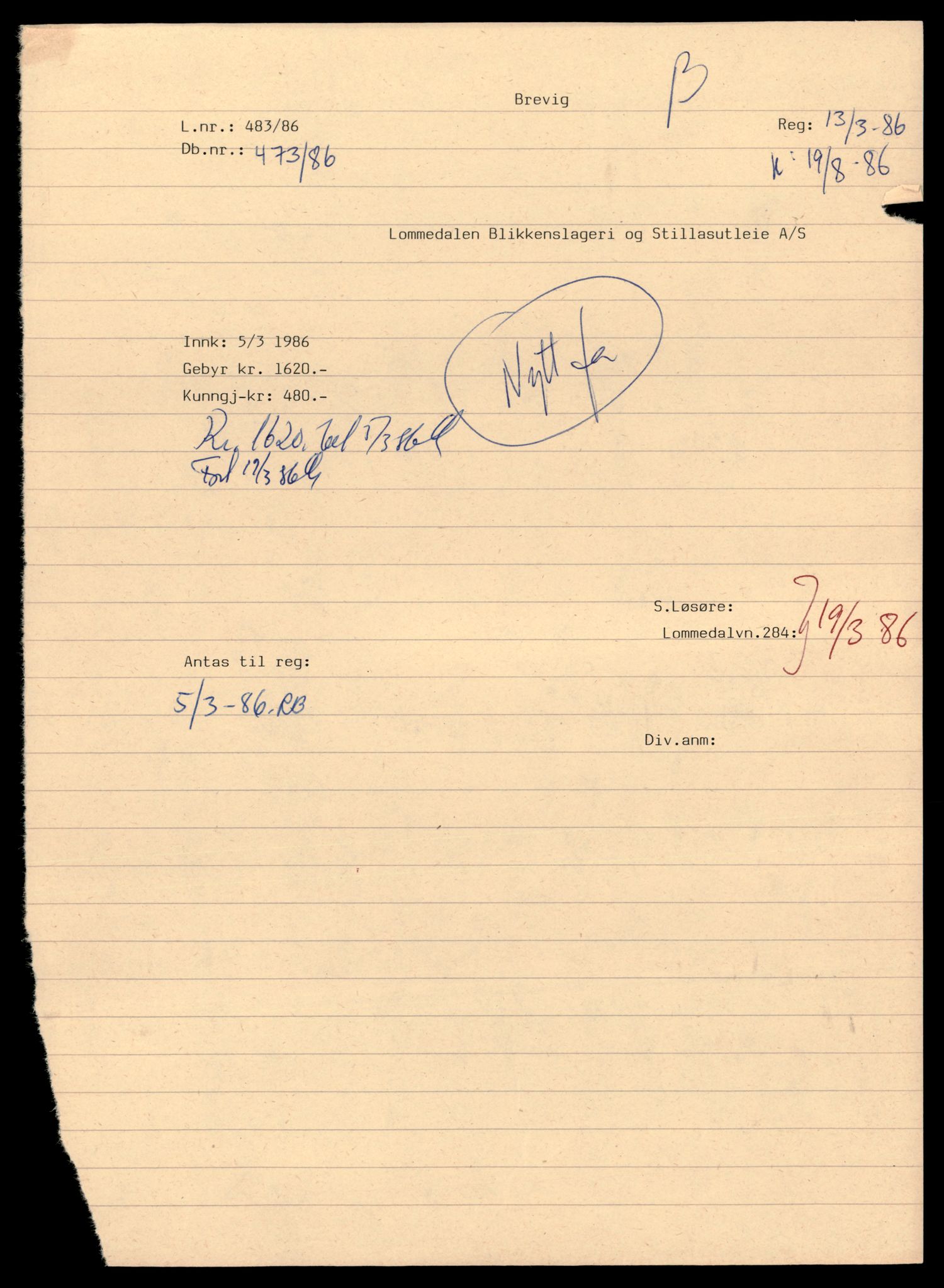 Asker og Bærum tingrett, AV/SAT-A-10379/K/Kb/Kbb/L0107: Aksjeselskap og andelslag i Bærum, Lom - Lundb, 1944-1989, p. 1