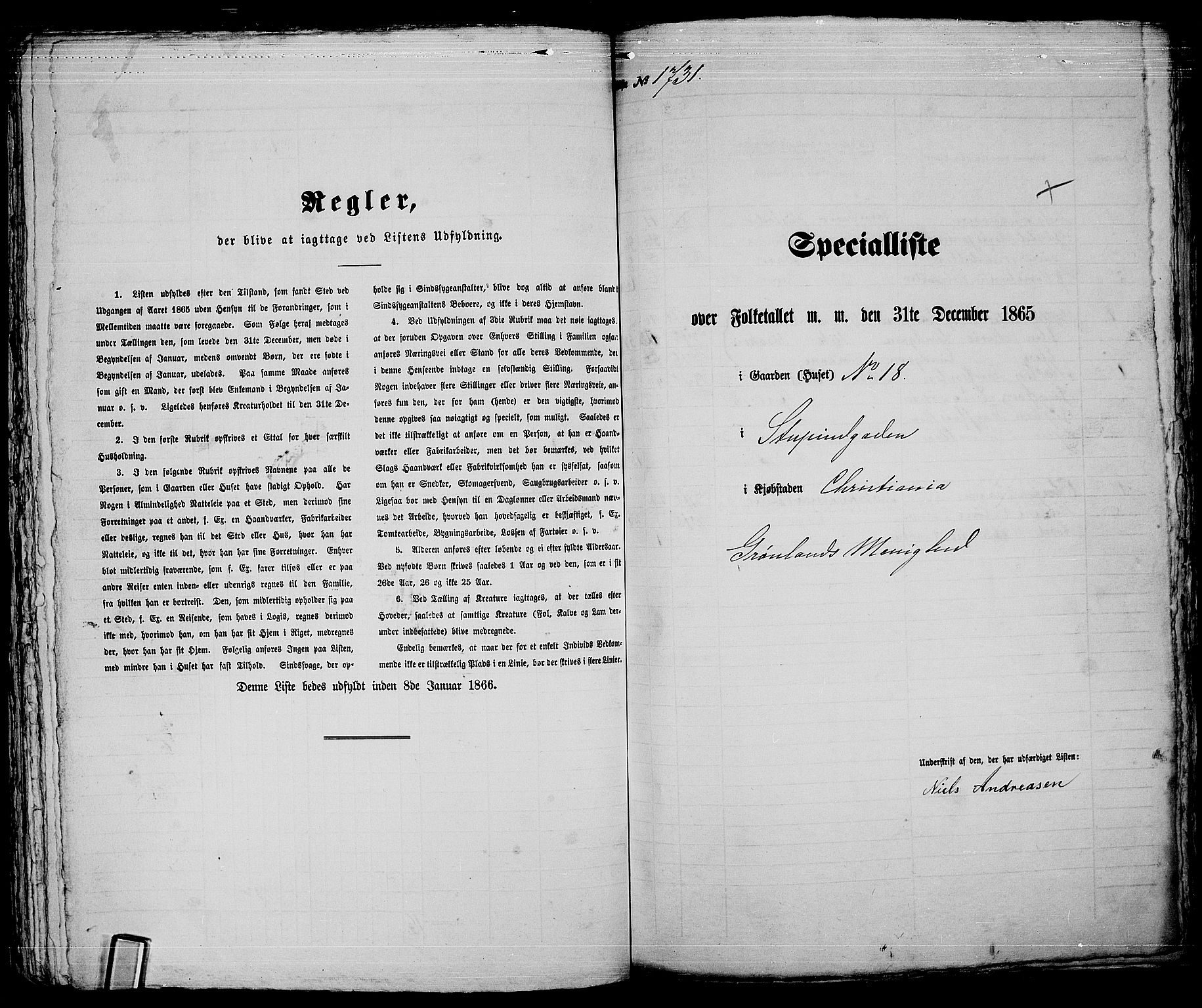 RA, 1865 census for Kristiania, 1865, p. 3900