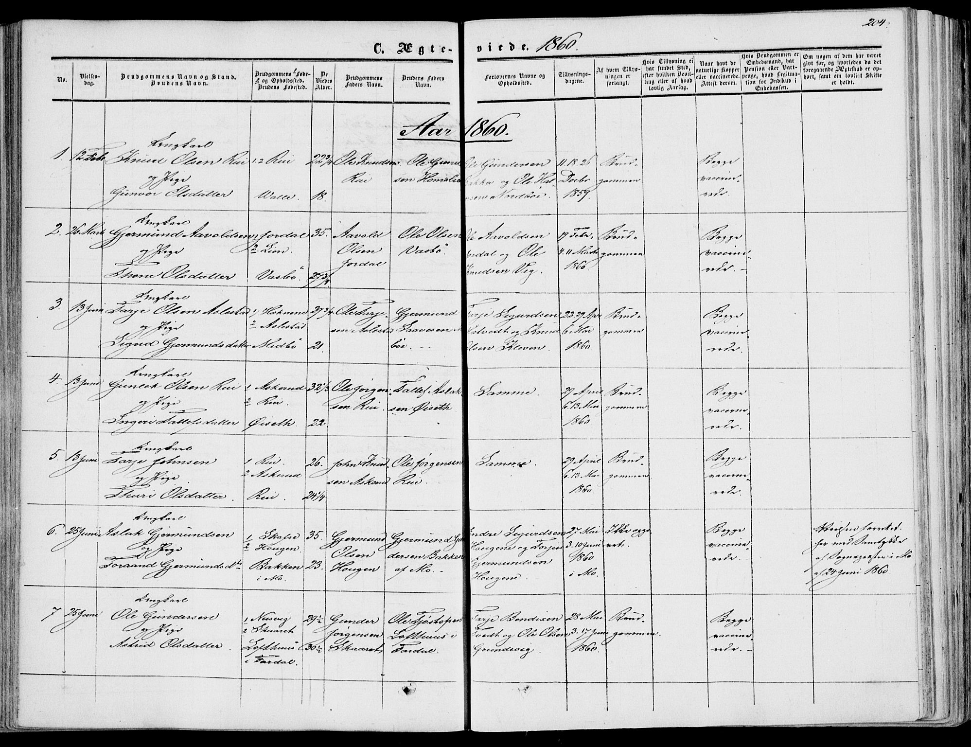 Fyresdal kirkebøker, SAKO/A-263/F/Fa/L0005: Parish register (official) no. I 5, 1855-1871, p. 204