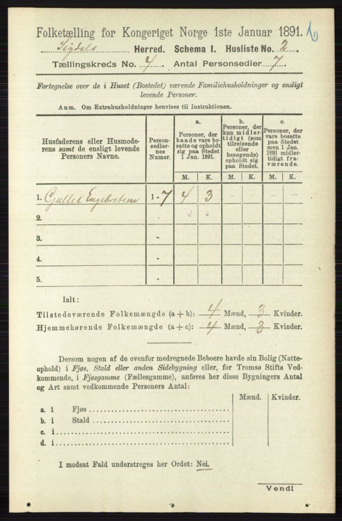 RA, 1891 census for 0621 Sigdal, 1891, p. 4625