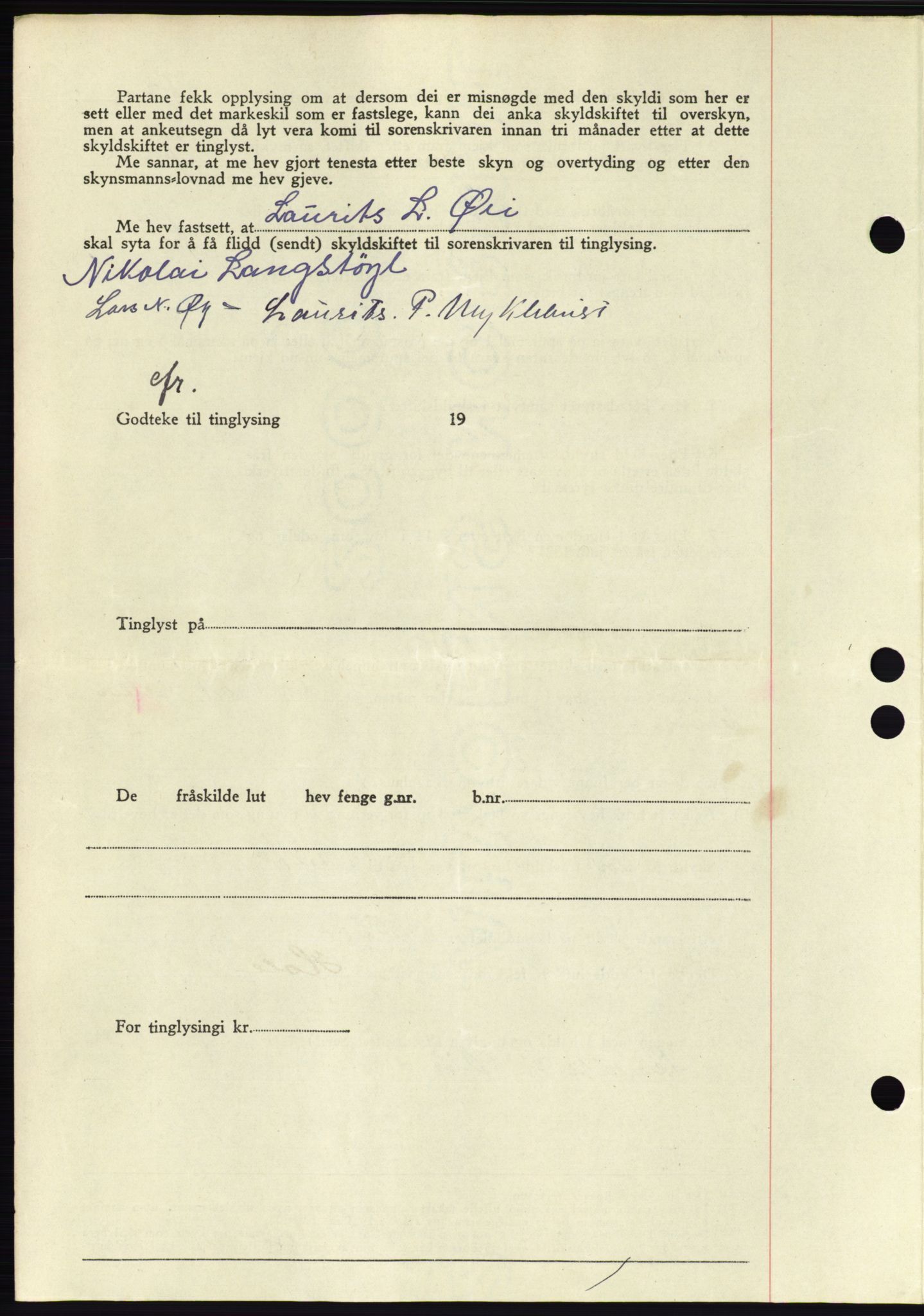 Søre Sunnmøre sorenskriveri, SAT/A-4122/1/2/2C/L0076: Mortgage book no. 2A, 1943-1944, Diary no: : 198/1944