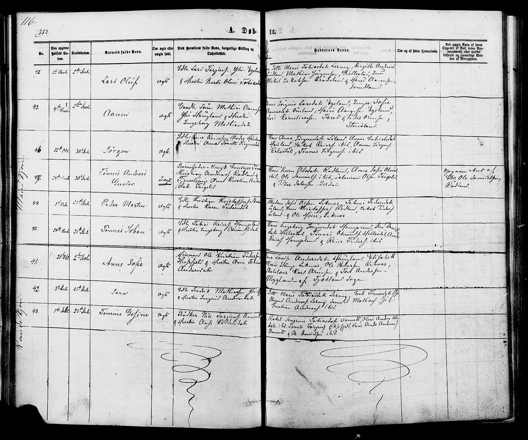Kvinesdal sokneprestkontor, SAK/1111-0026/F/Fa/Fab/L0007: Parish register (official) no. A 7, 1870-1885, p. 116