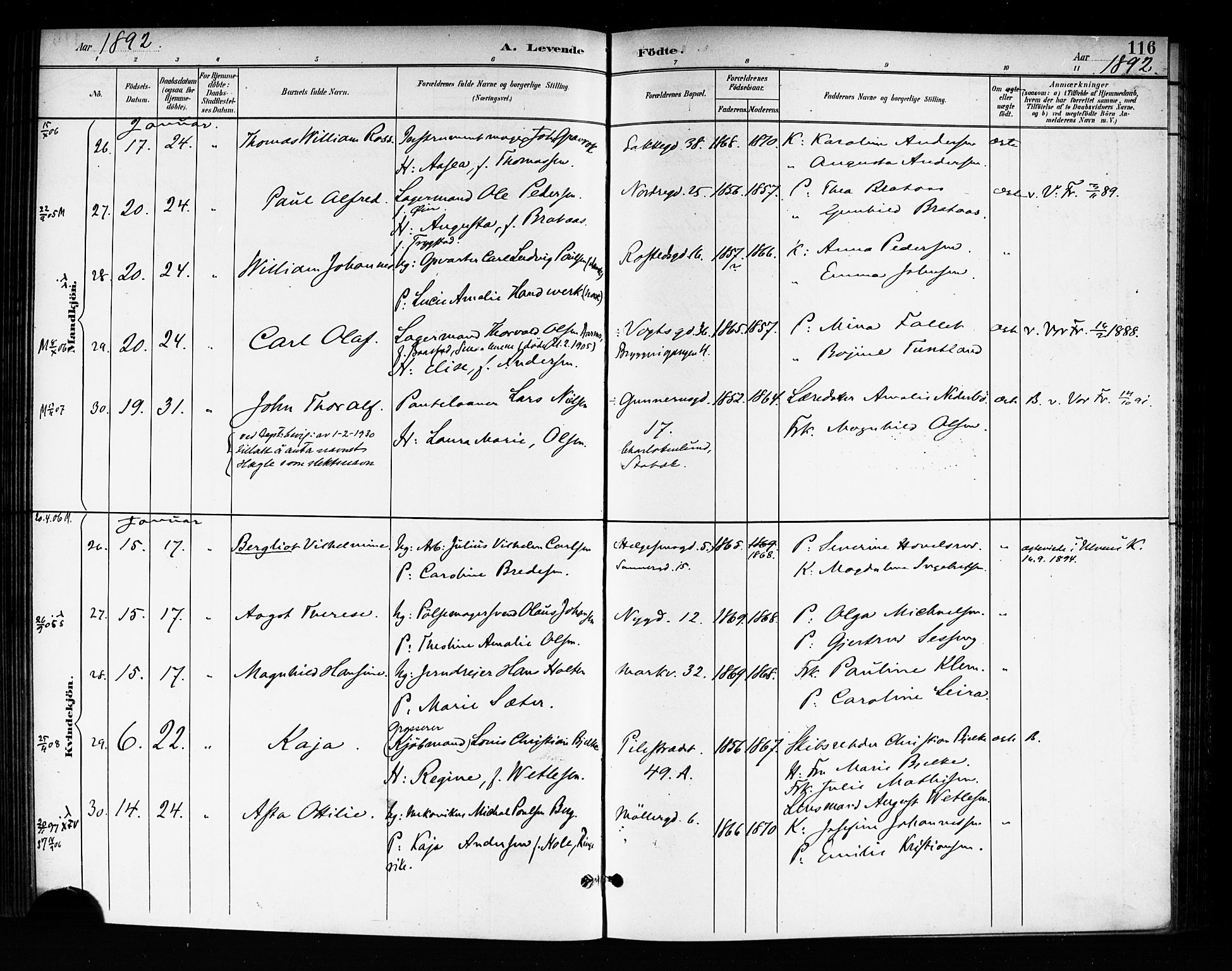 Rikshospitalet prestekontor Kirkebøker, AV/SAO-A-10309b/F/L0008: Parish register (official) no. 8, 1890-1893, p. 116