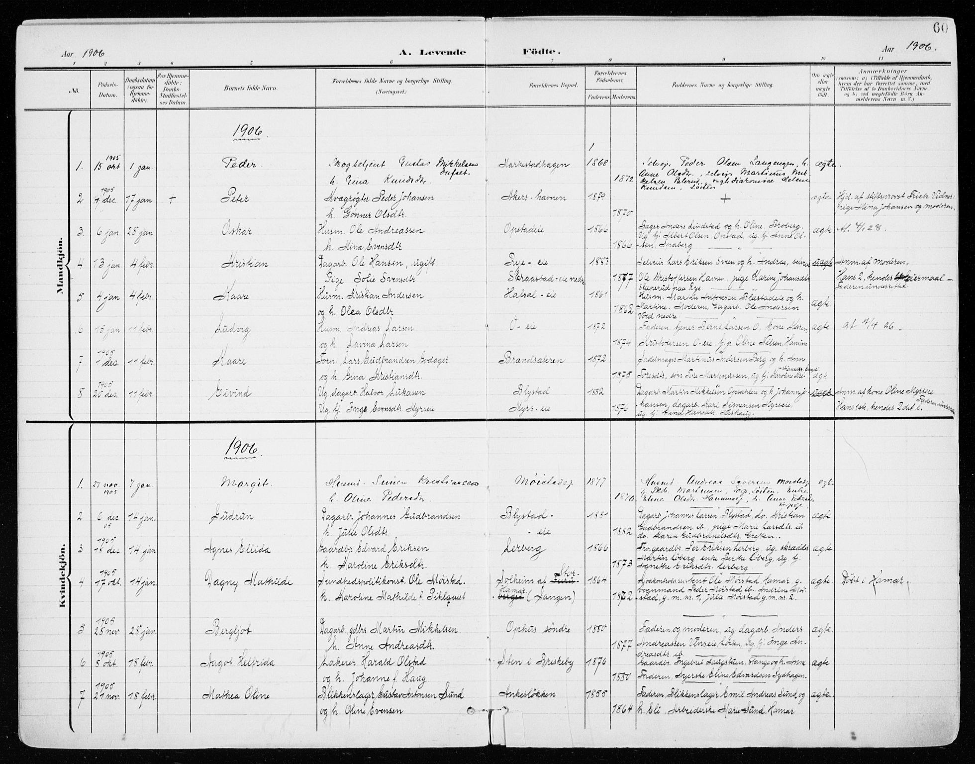 Vang prestekontor, Hedmark, SAH/PREST-008/H/Ha/Haa/L0021: Parish register (official) no. 21, 1902-1917, p. 60