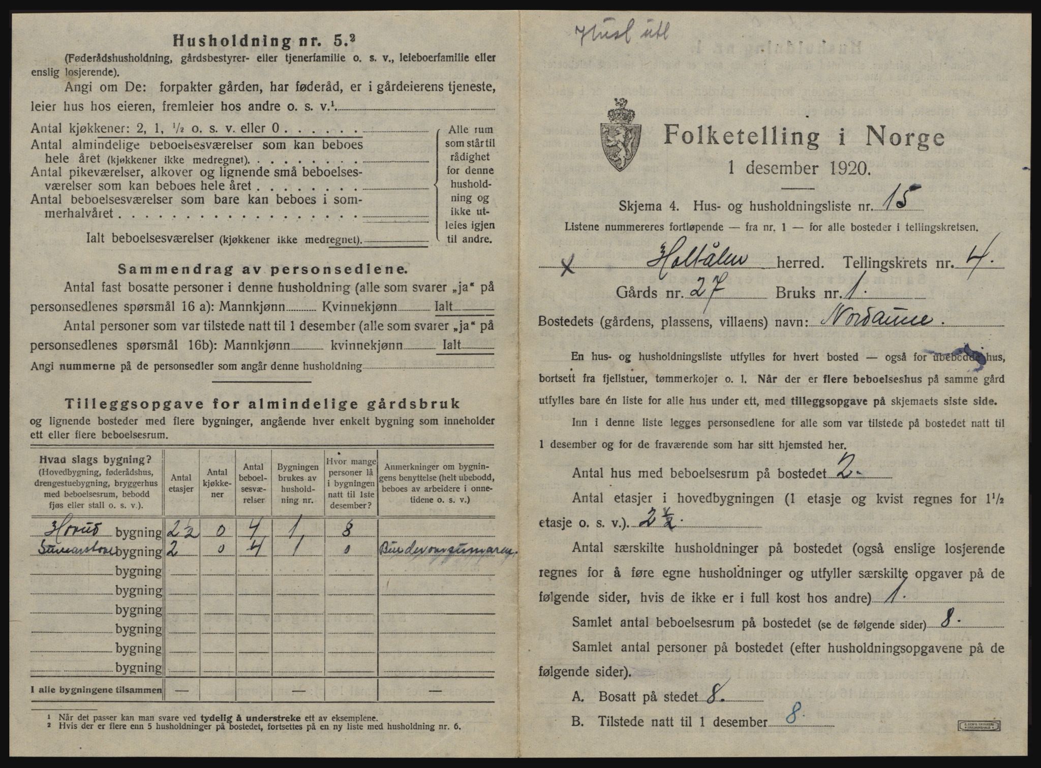 SAT, 1920 census for Haltdalen, 1920, p. 356