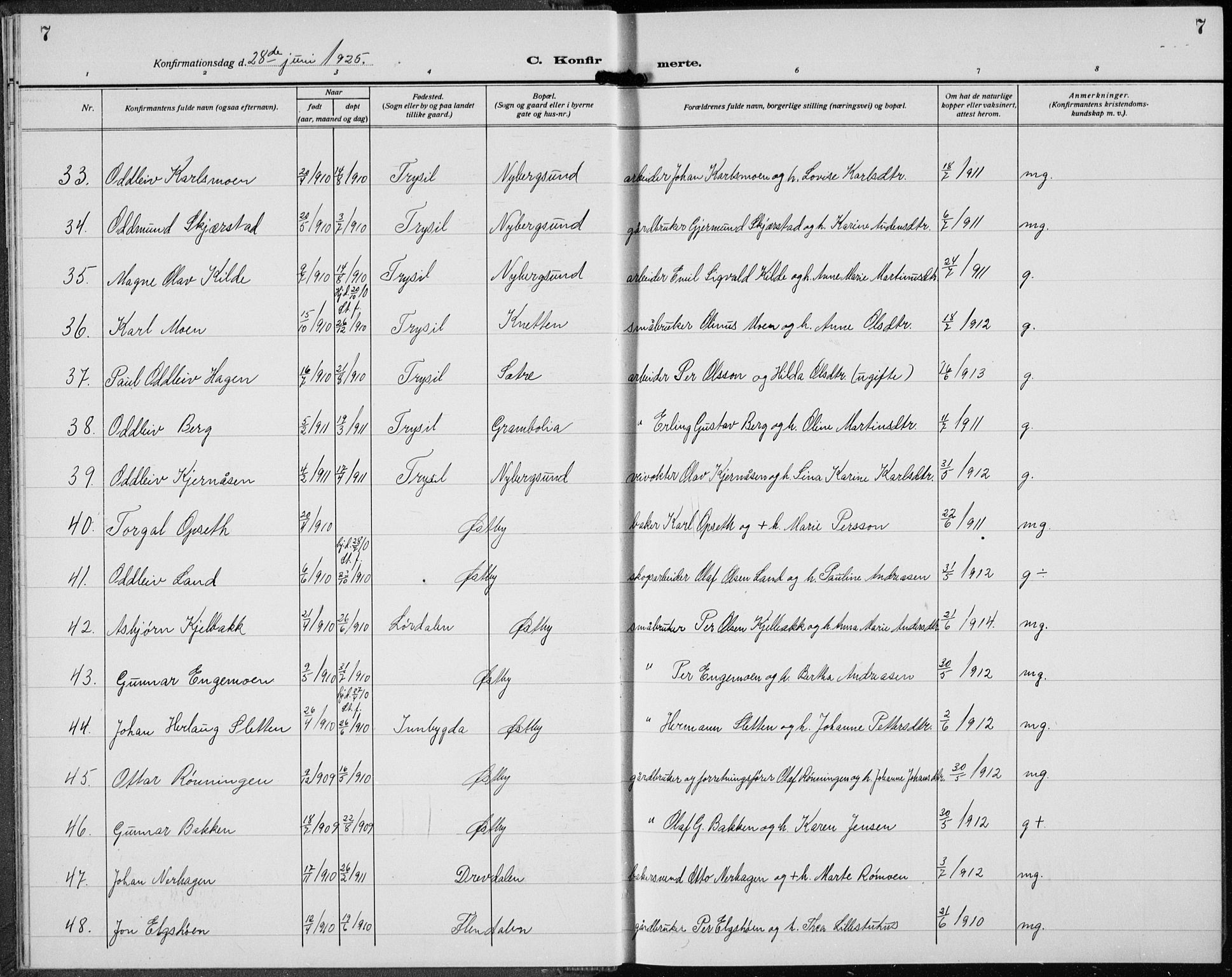 Trysil prestekontor, AV/SAH-PREST-046/H/Ha/Hab/L0010: Parish register (copy) no. 10, 1917-1937, p. 7