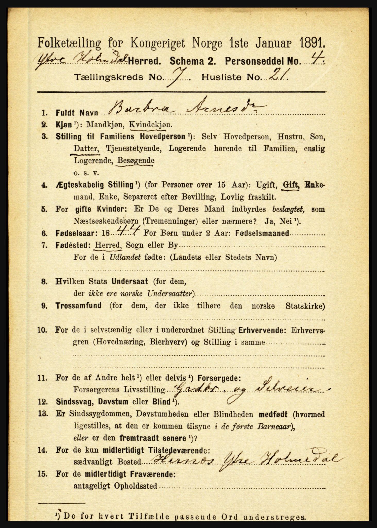 RA, 1891 census for 1429 Ytre Holmedal, 1891, p. 1717