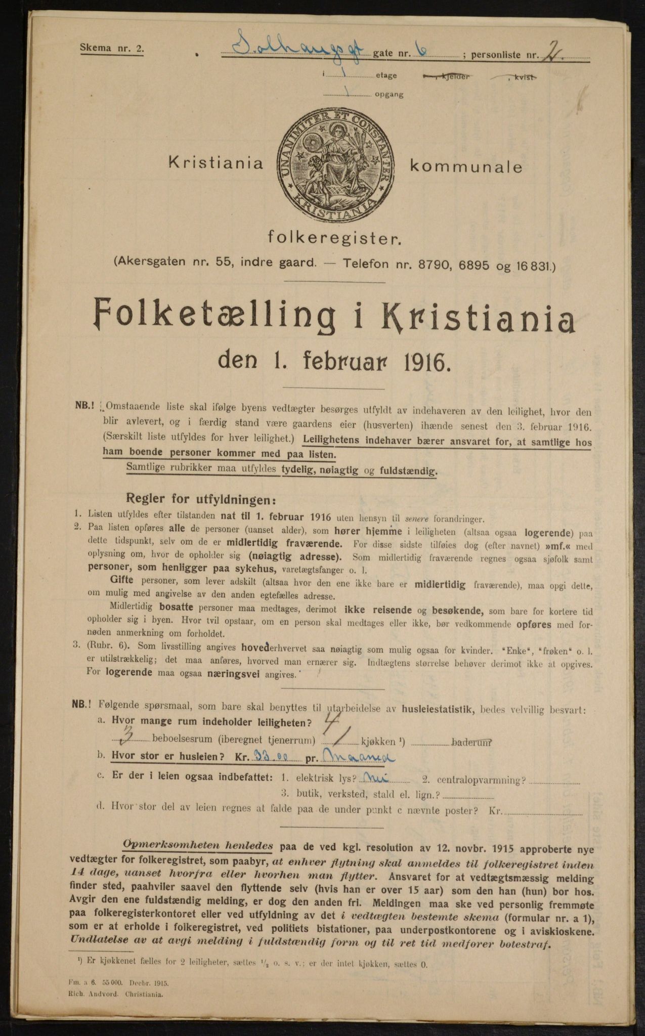 OBA, Municipal Census 1916 for Kristiania, 1916, p. 101914