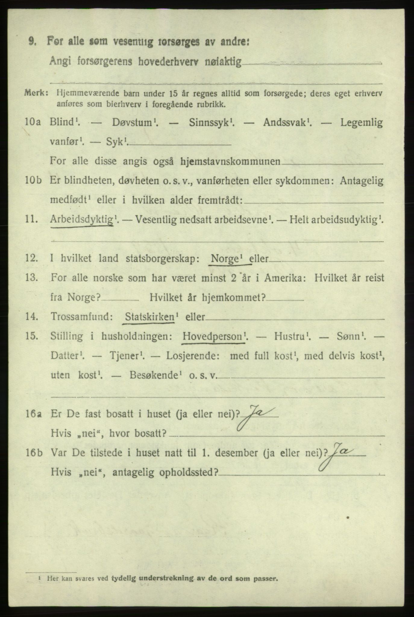 SAB, 1920 census for Bremnes, 1920, p. 3253