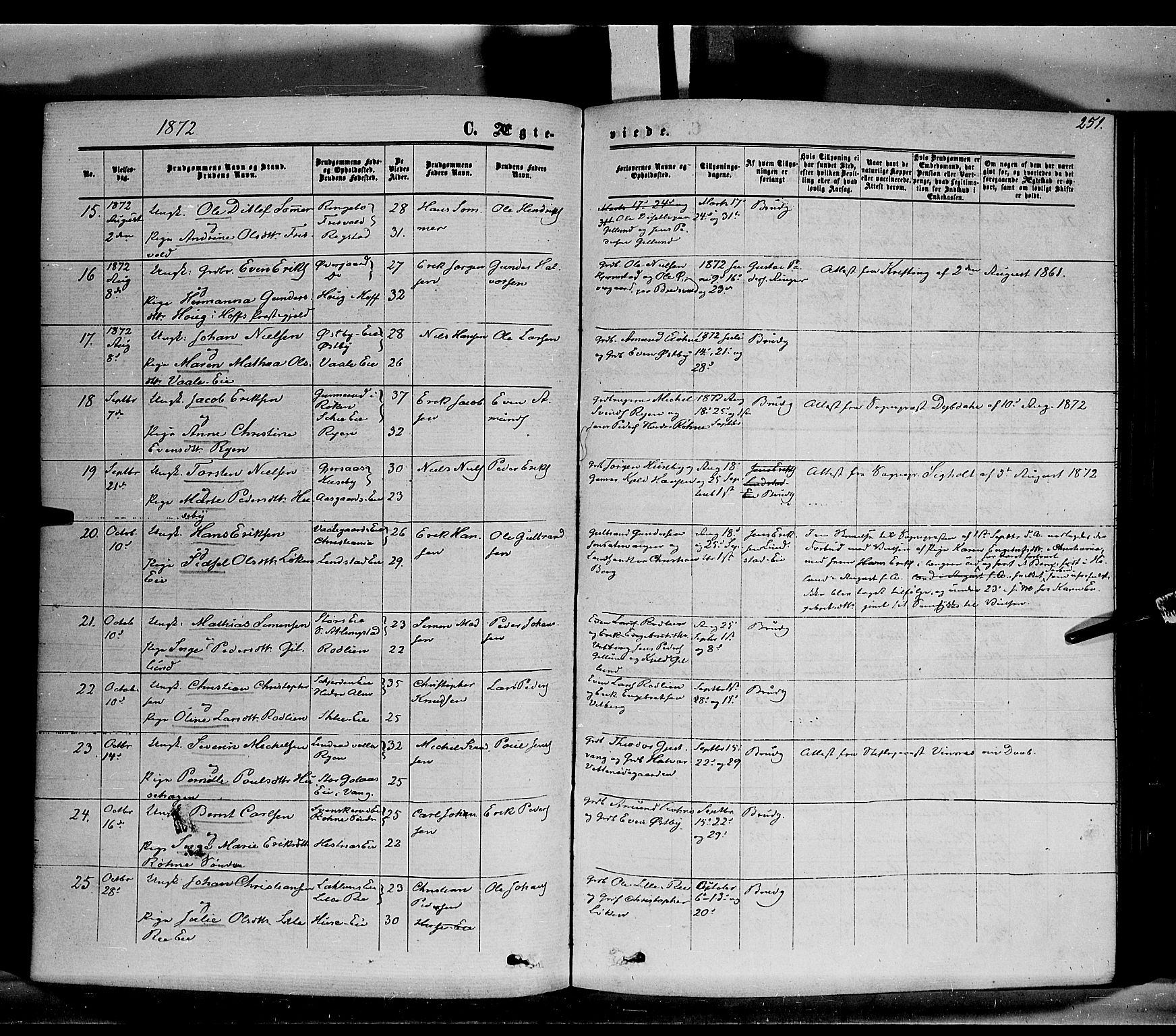 Stange prestekontor, SAH/PREST-002/K/L0013: Parish register (official) no. 13, 1862-1879, p. 251