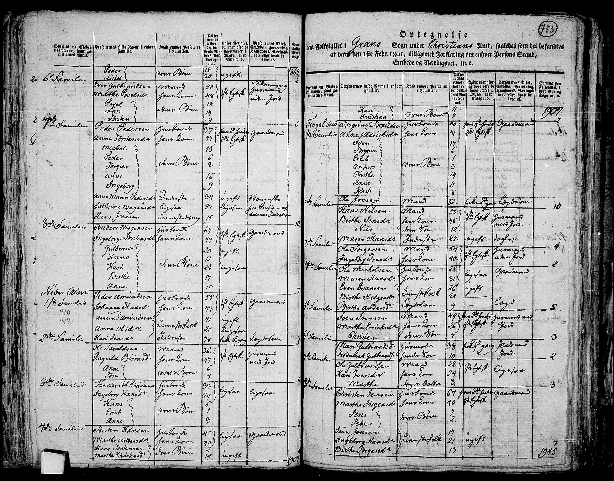 RA, 1801 census for 0534P Gran, 1801, p. 732b-733a