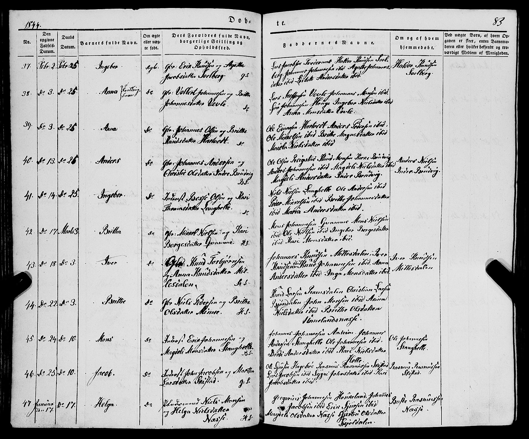 Haus sokneprestembete, AV/SAB-A-75601/H/Haa: Parish register (official) no. A 15, 1838-1847, p. 83