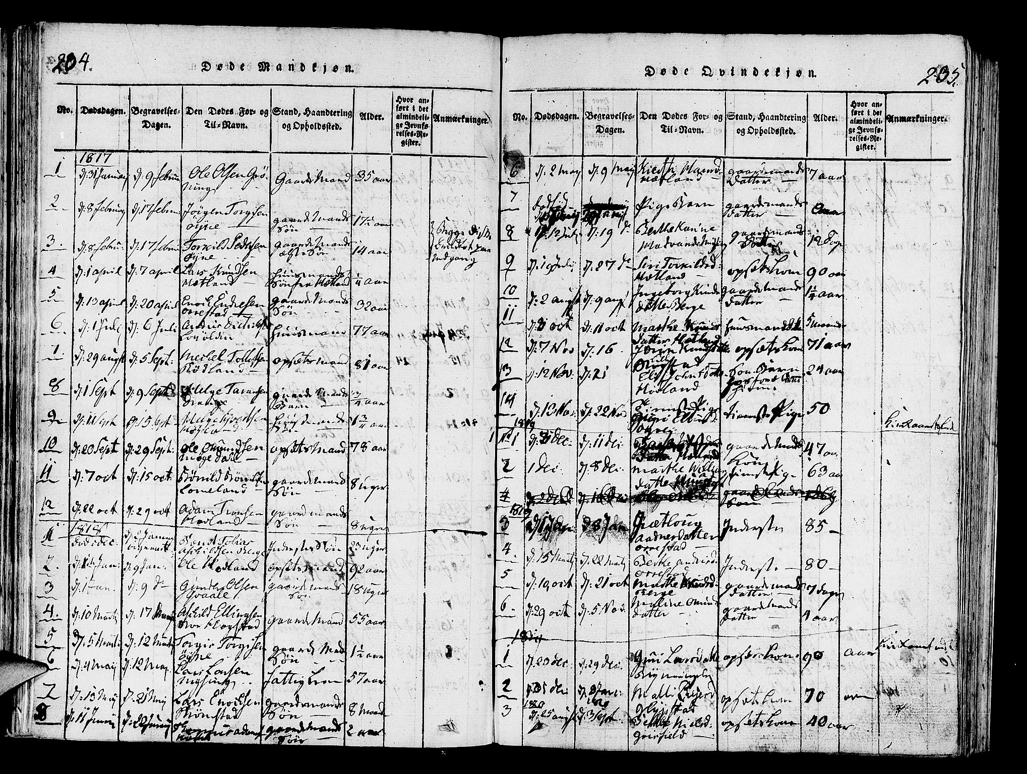 Helleland sokneprestkontor, SAST/A-101810: Parish register (official) no. A 4, 1815-1834, p. 204-205