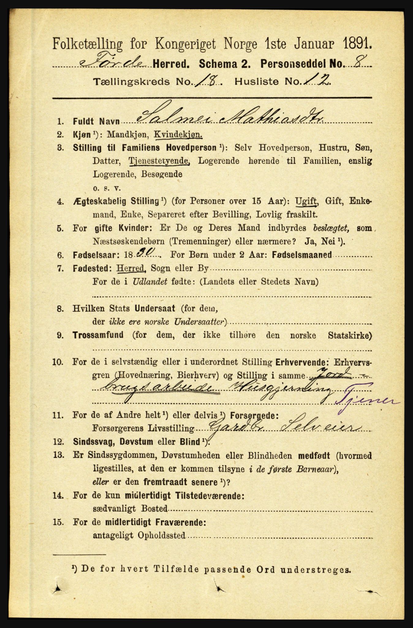 RA, 1891 census for 1432 Førde, 1891, p. 6450