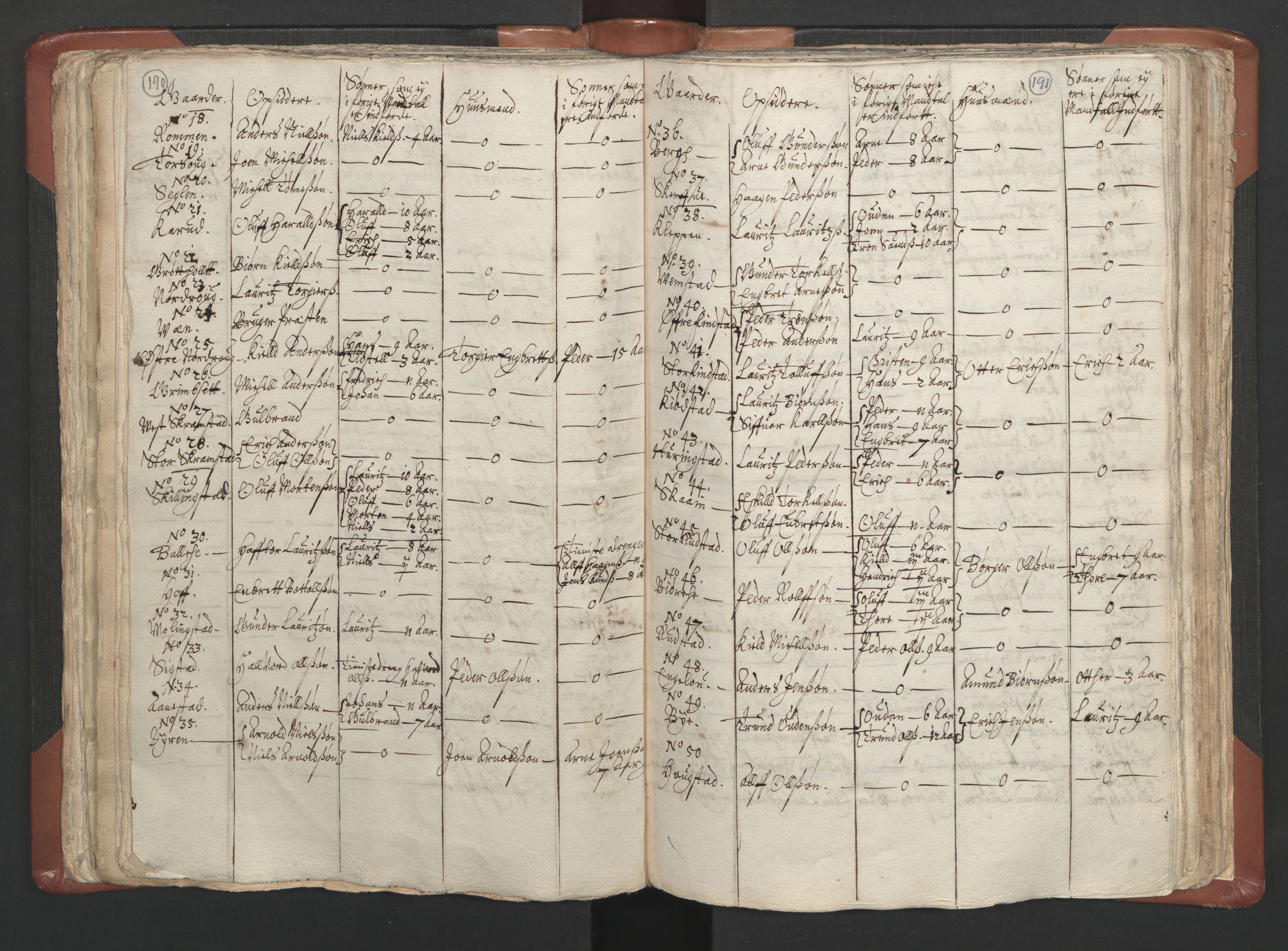 RA, Vicar's Census 1664-1666, no. 5: Hedmark deanery, 1664-1666, p. 190-191