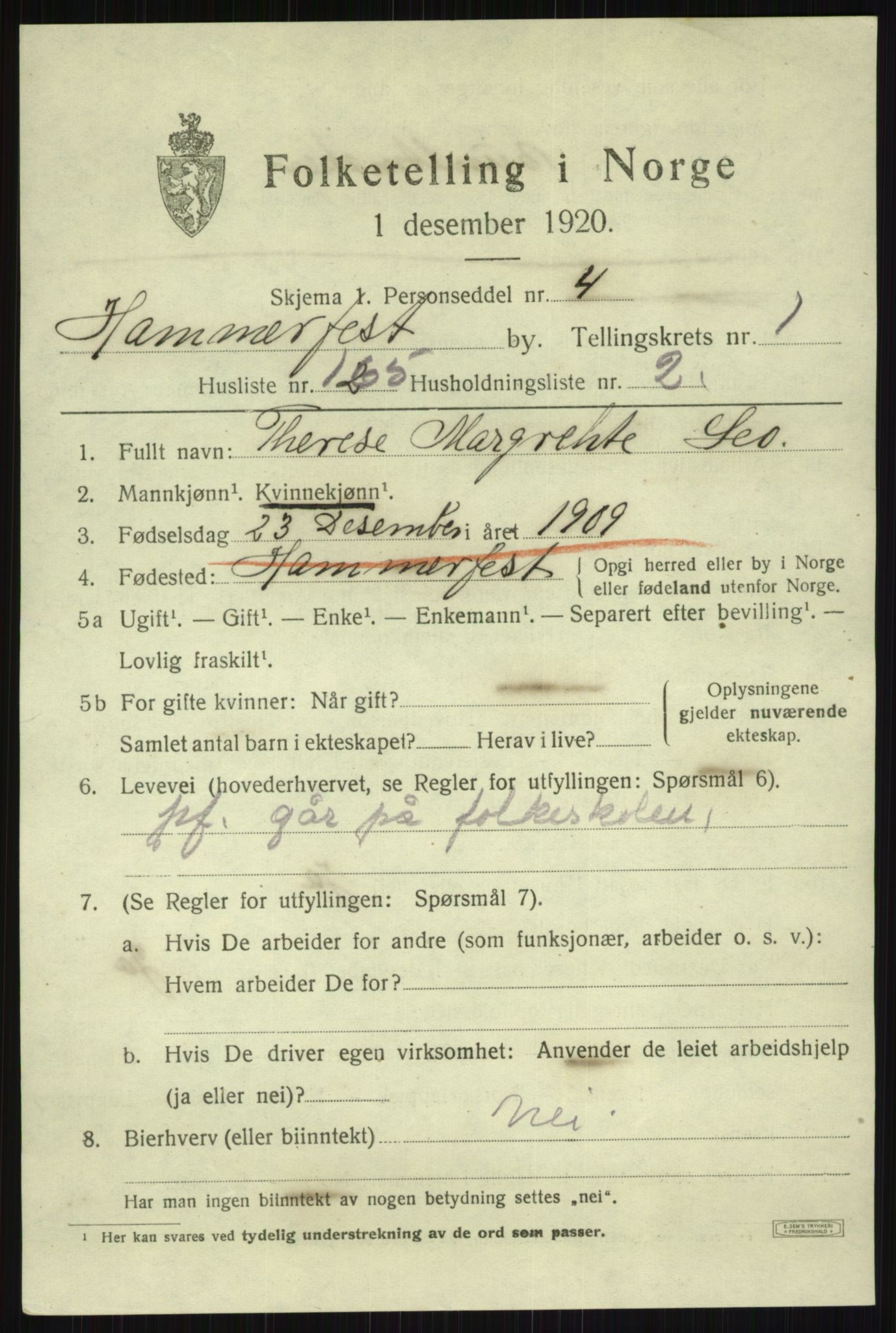 SATØ, 1920 census for Hammerfest, 1920, p. 4769