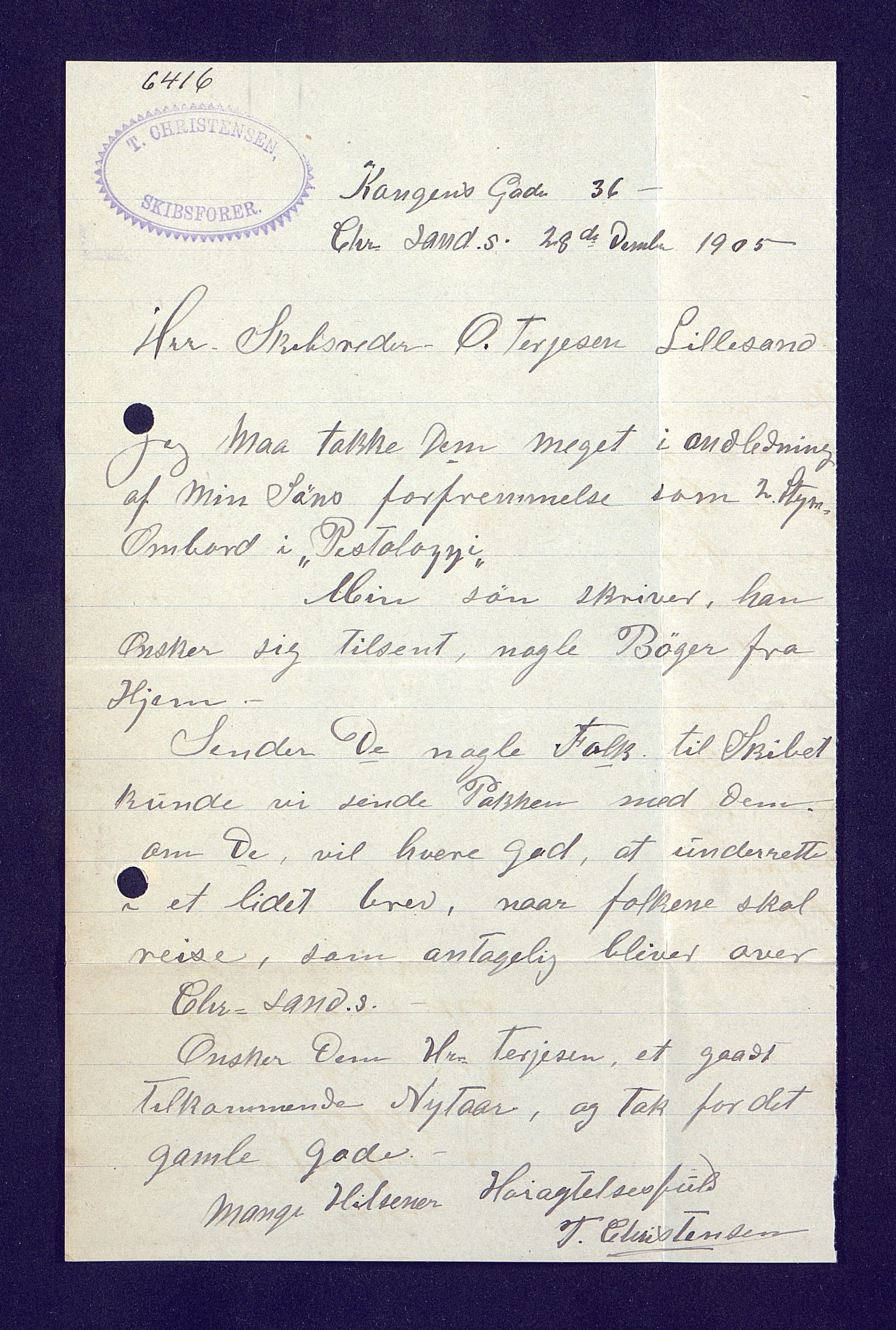 O. Terjesens rederi, AAKS/PA-2525/E/E01/L0015: Korrespondanse, 1906
