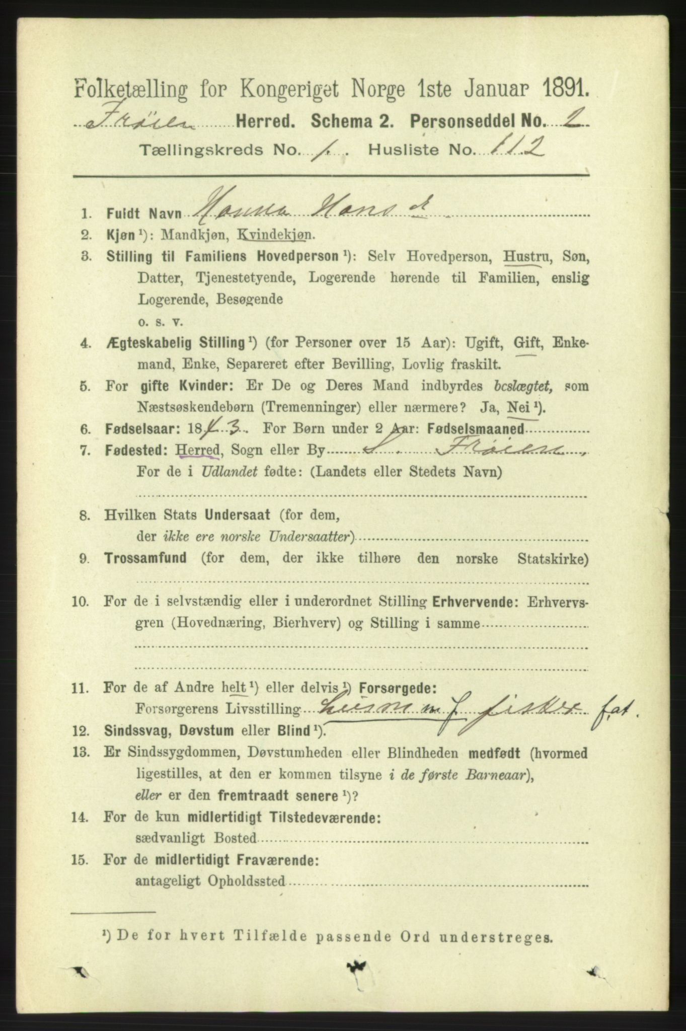 RA, 1891 census for 1619 Frøya, 1891, p. 886