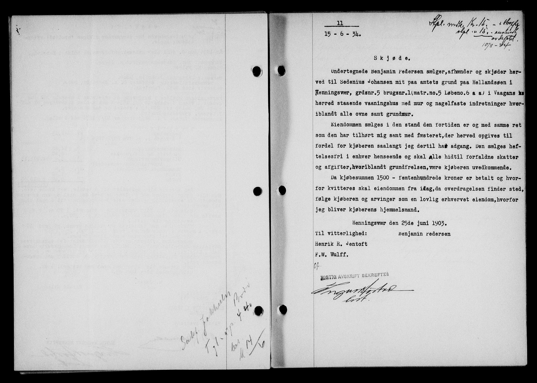 Lofoten sorenskriveri, SAT/A-0017/1/2/2C/L0029b: Mortgage book no. 29b, 1934-1934, Deed date: 15.06.1934