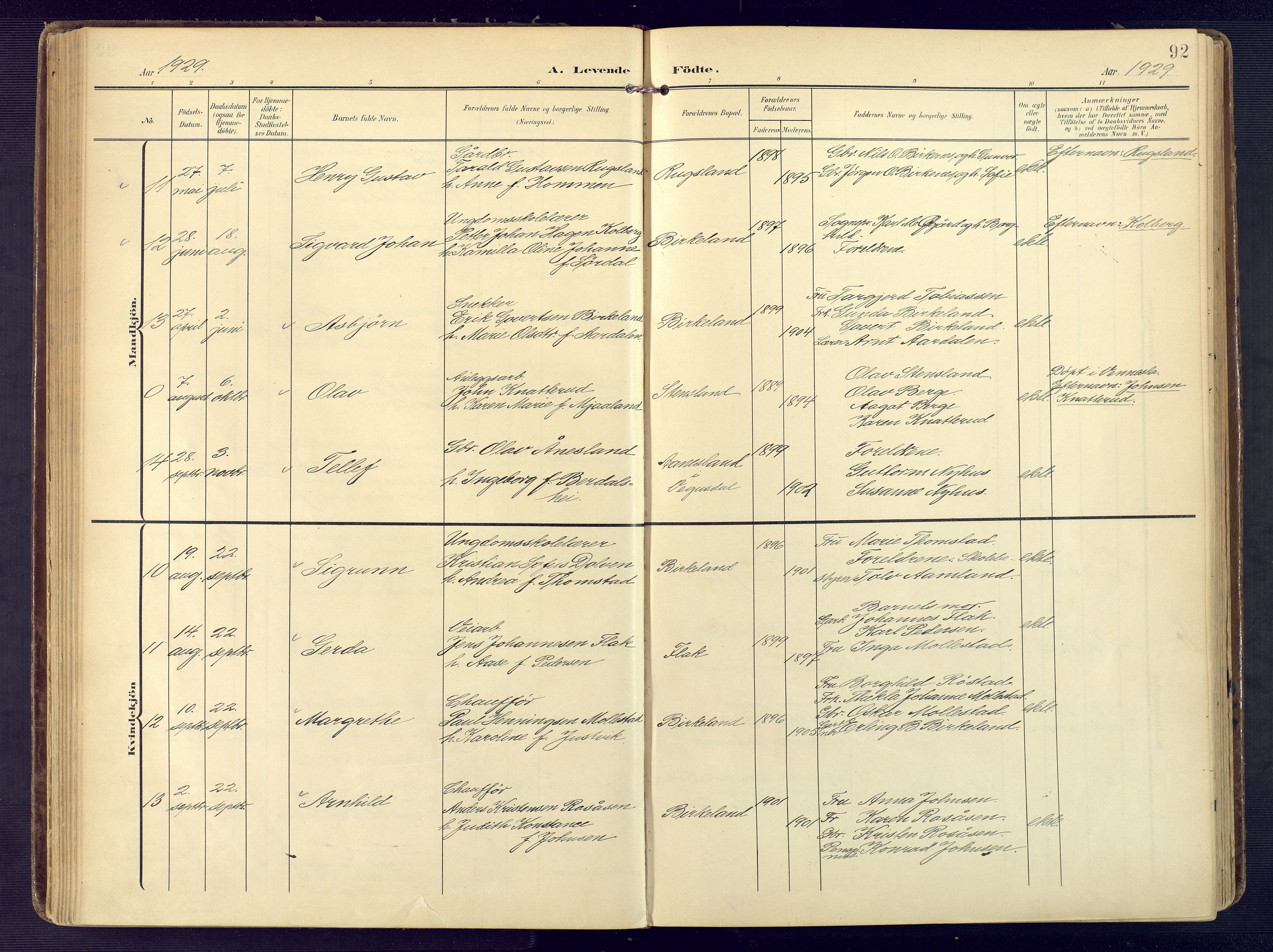 Birkenes sokneprestkontor, AV/SAK-1111-0004/F/Fa/L0006: Parish register (official) no. A 6, 1908-1932, p. 92