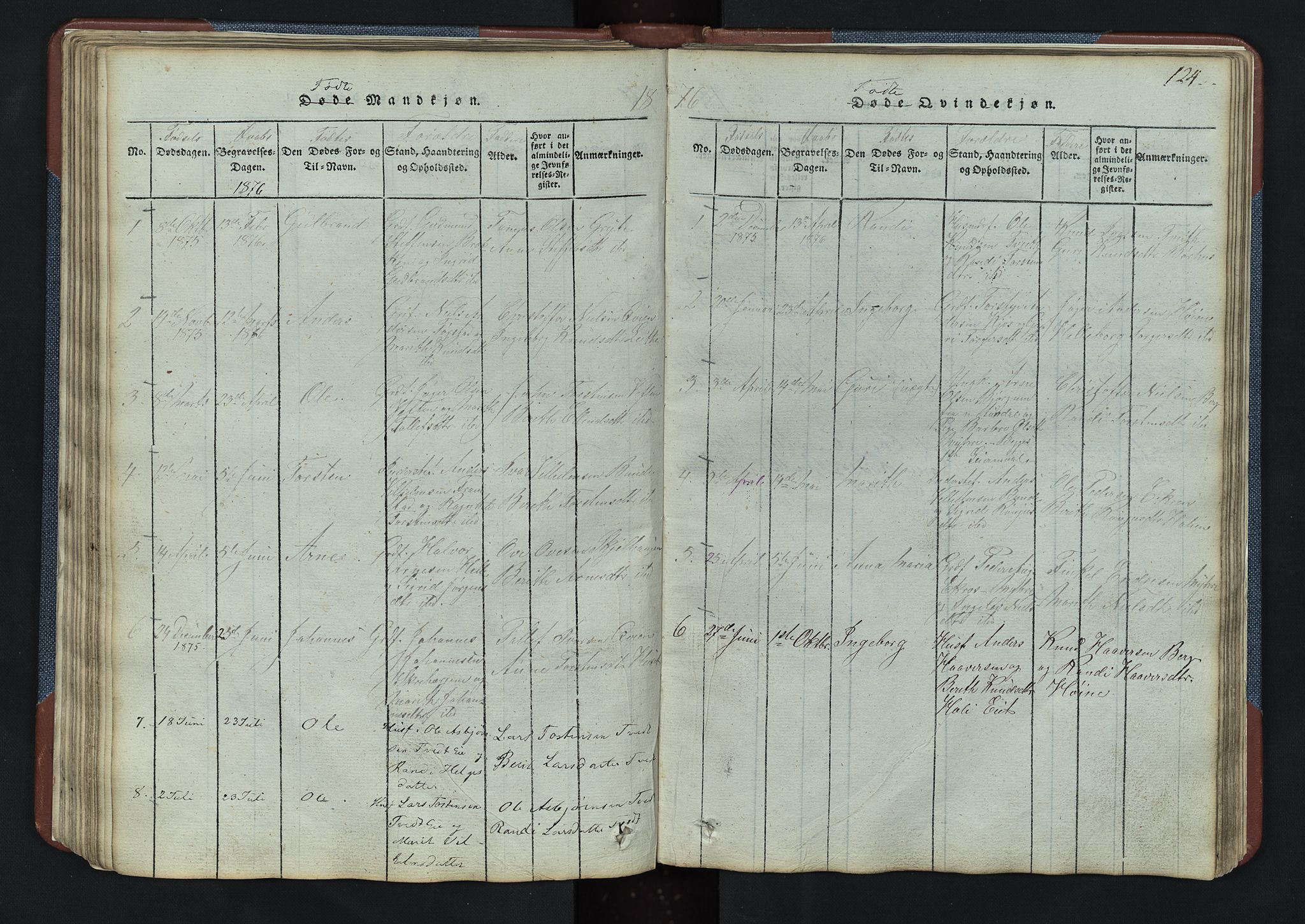 Vang prestekontor, Valdres, SAH/PREST-140/H/Hb/L0003: Parish register (copy) no. 3, 1814-1892, p. 124
