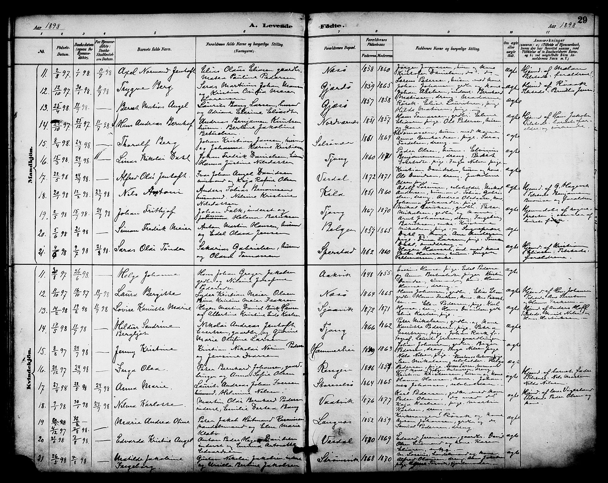 Ministerialprotokoller, klokkerbøker og fødselsregistre - Nordland, SAT/A-1459/841/L0610: Parish register (official) no. 841A14, 1890-1901, p. 29
