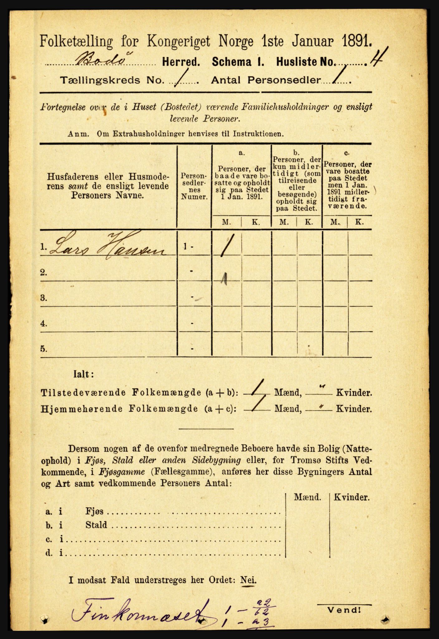 RA, 1891 census for 1843 Bodø, 1891, p. 30