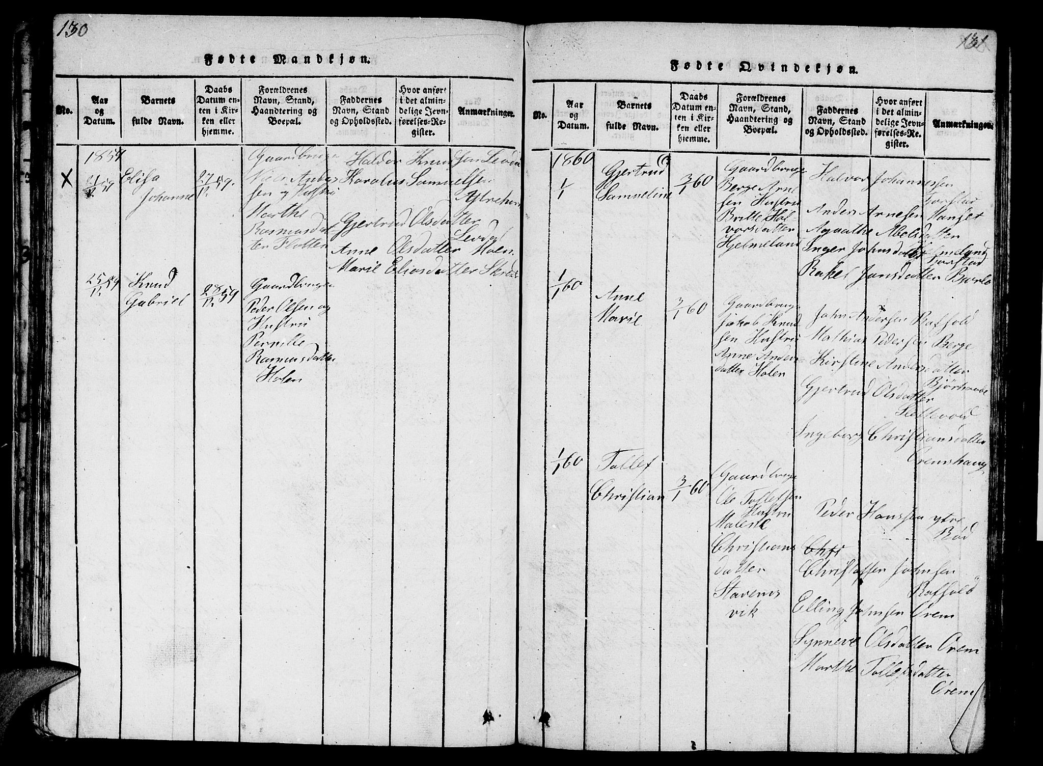 Eid sokneprestembete, AV/SAB-A-82301/H/Hab/Haba/L0001: Parish register (copy) no. A 1, 1816-1862, p. 130-131