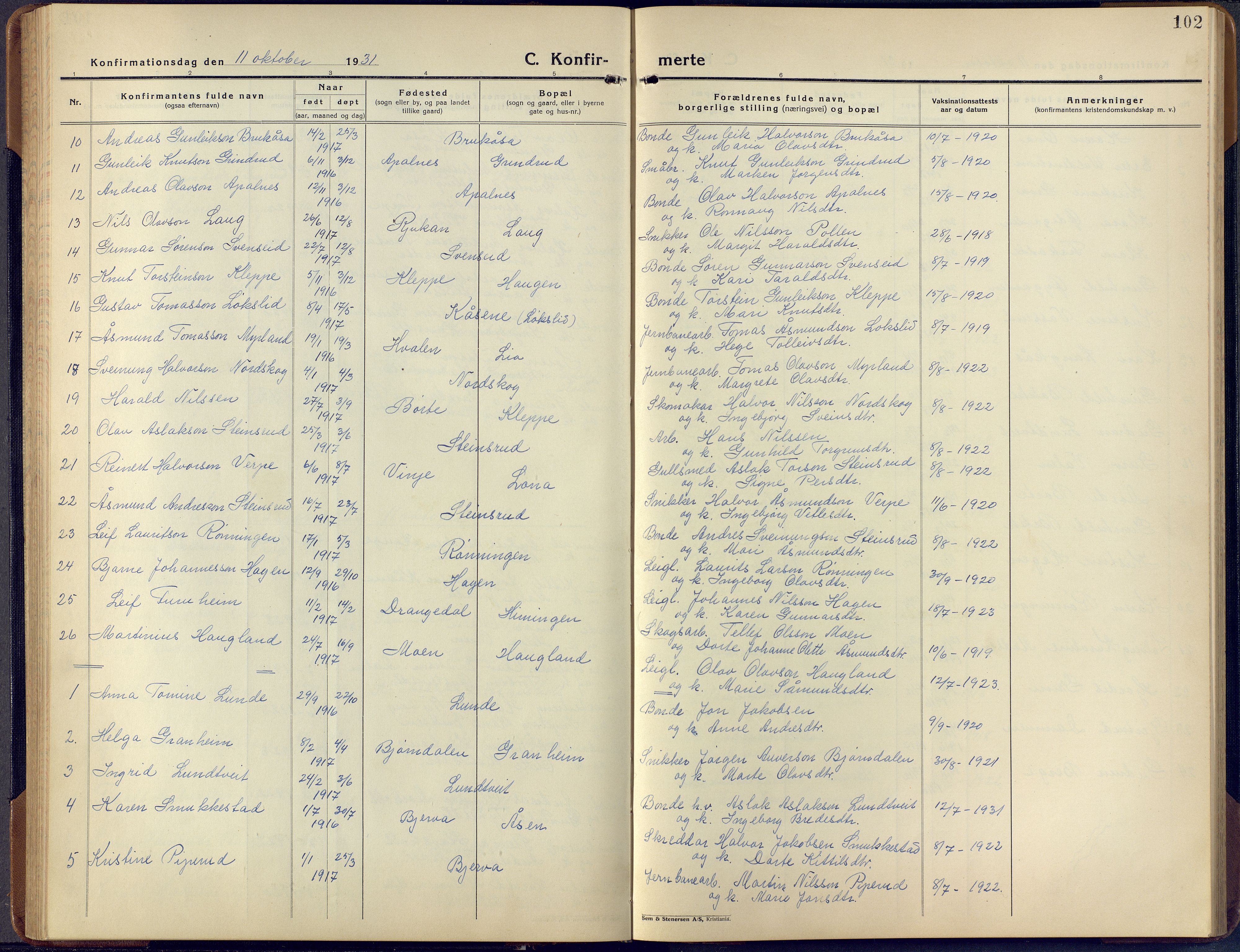 Lunde kirkebøker, AV/SAKO-A-282/F/Fa/L0006: Parish register (official) no. I 6, 1922-1940, p. 102