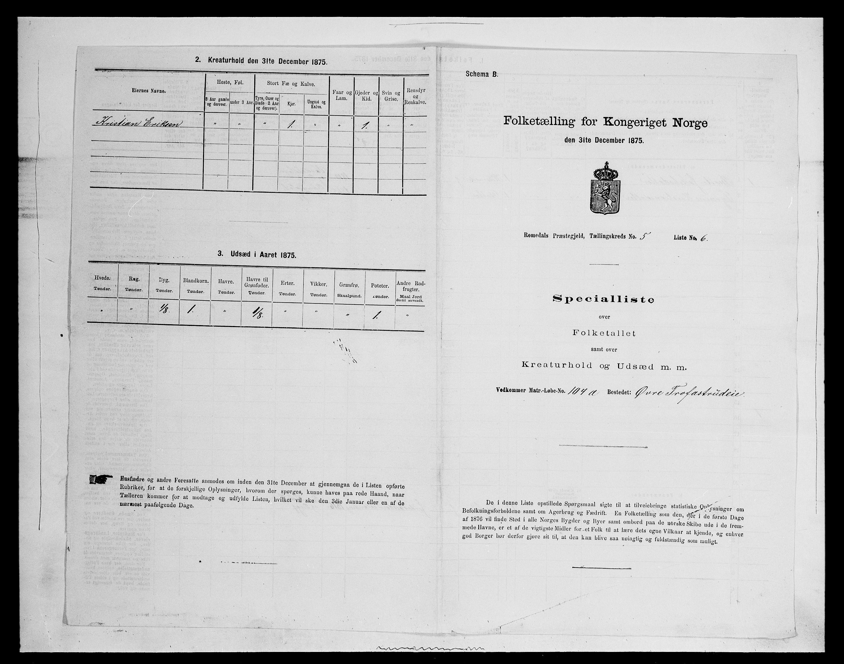 SAH, 1875 census for 0416P Romedal, 1875, p. 727