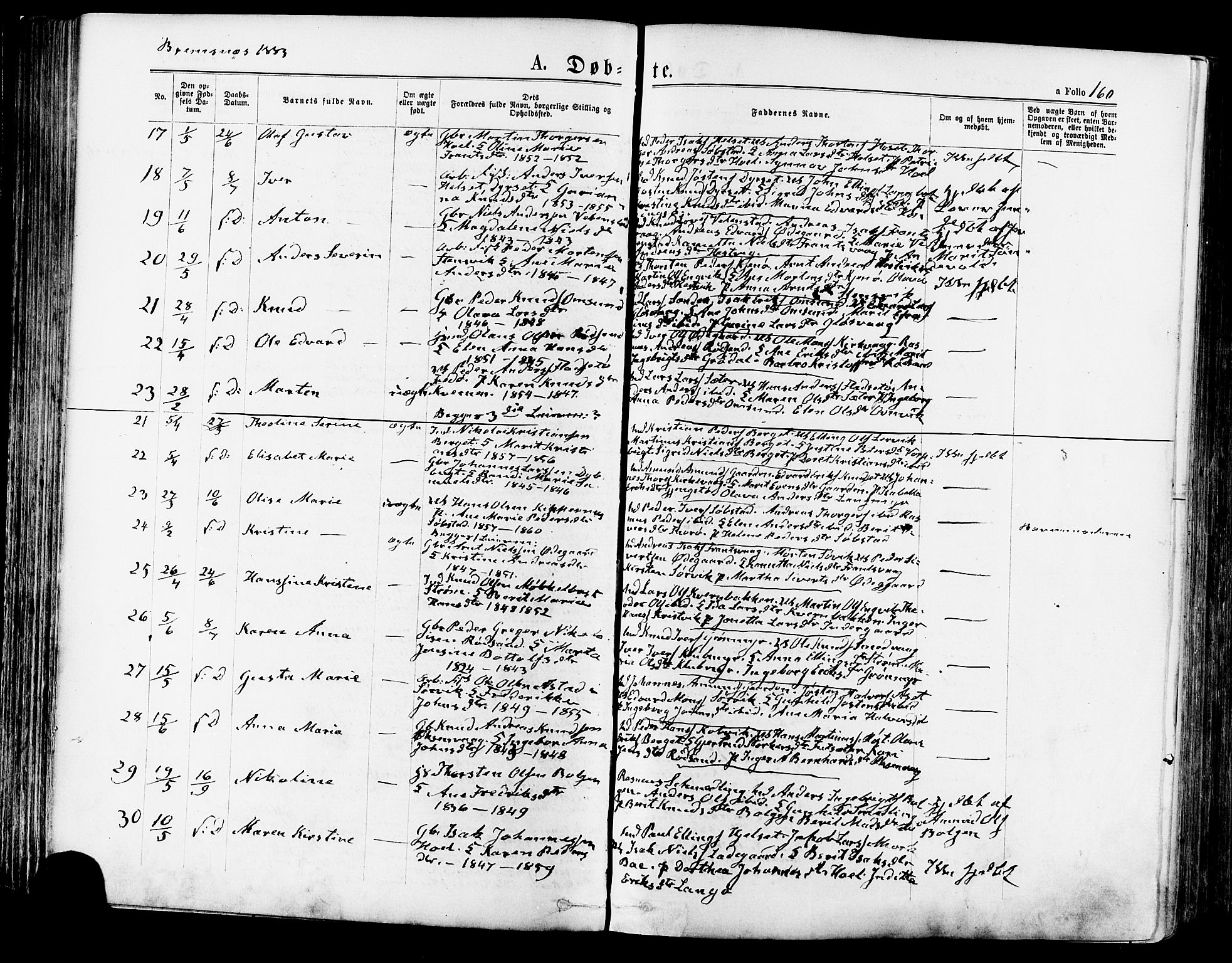 Ministerialprotokoller, klokkerbøker og fødselsregistre - Møre og Romsdal, SAT/A-1454/568/L0806: Parish register (official) no. 568A12 /3, 1878-1884, p. 160