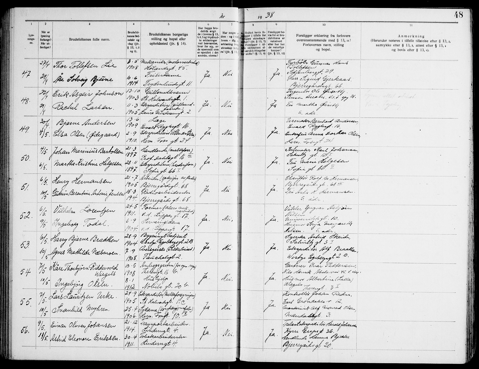 Gamle Aker prestekontor Kirkebøker, AV/SAO-A-10617a/H/L0009: Banns register no. 9, 1935-1941, p. 48