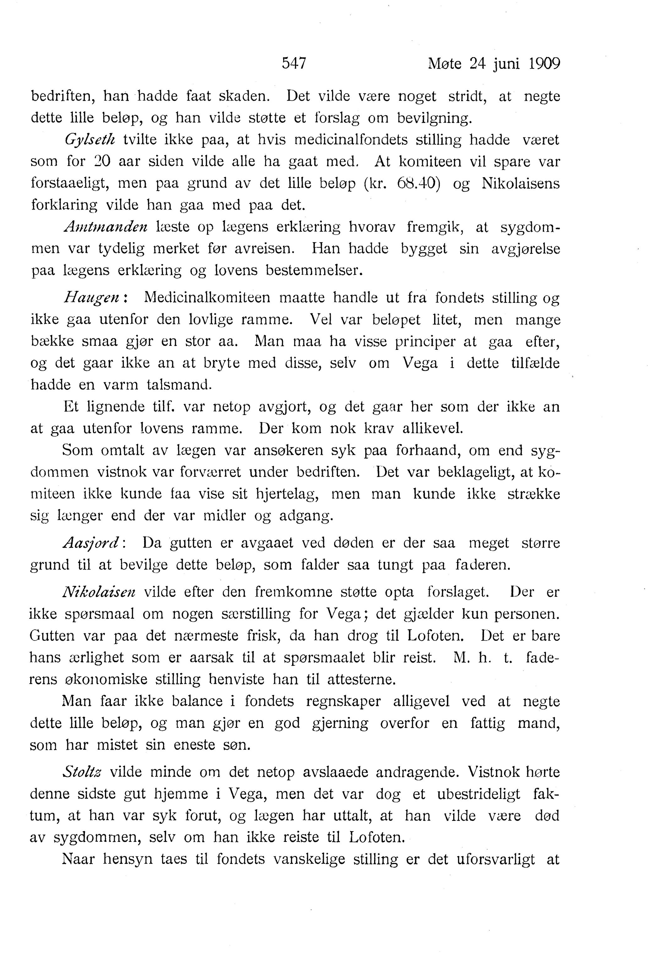 Nordland Fylkeskommune. Fylkestinget, AIN/NFK-17/176/A/Ac/L0032: Fylkestingsforhandlinger 1909, 1909