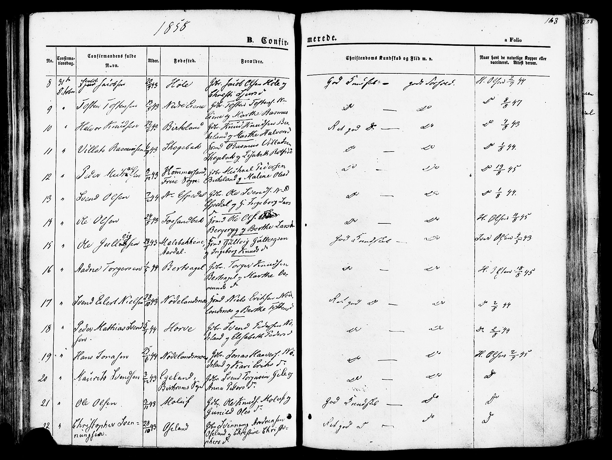 Høgsfjord sokneprestkontor, SAST/A-101624/H/Ha/Haa/L0002: Parish register (official) no. A 2, 1855-1885, p. 163