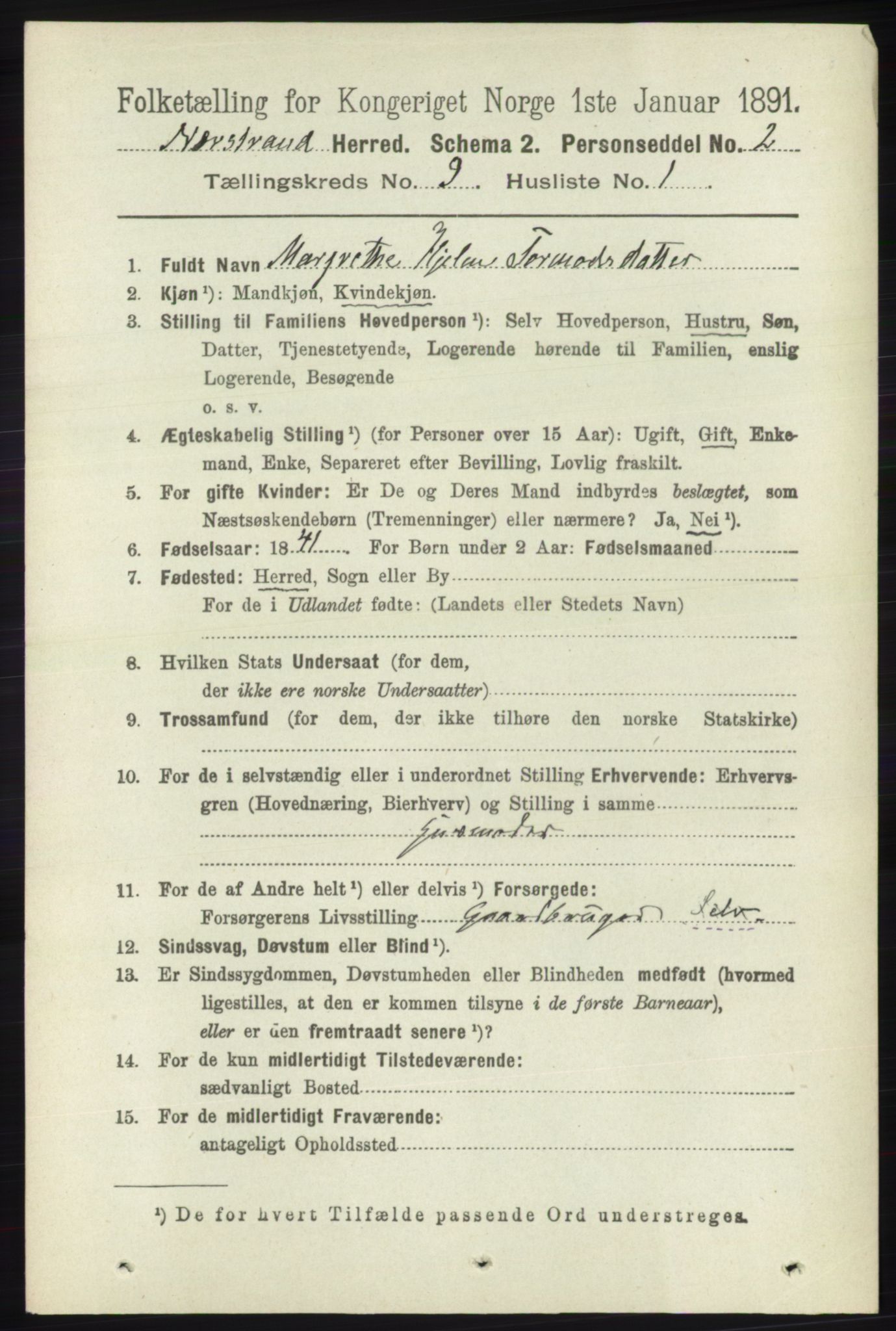 RA, 1891 census for 1139 Nedstrand, 1891, p. 1660