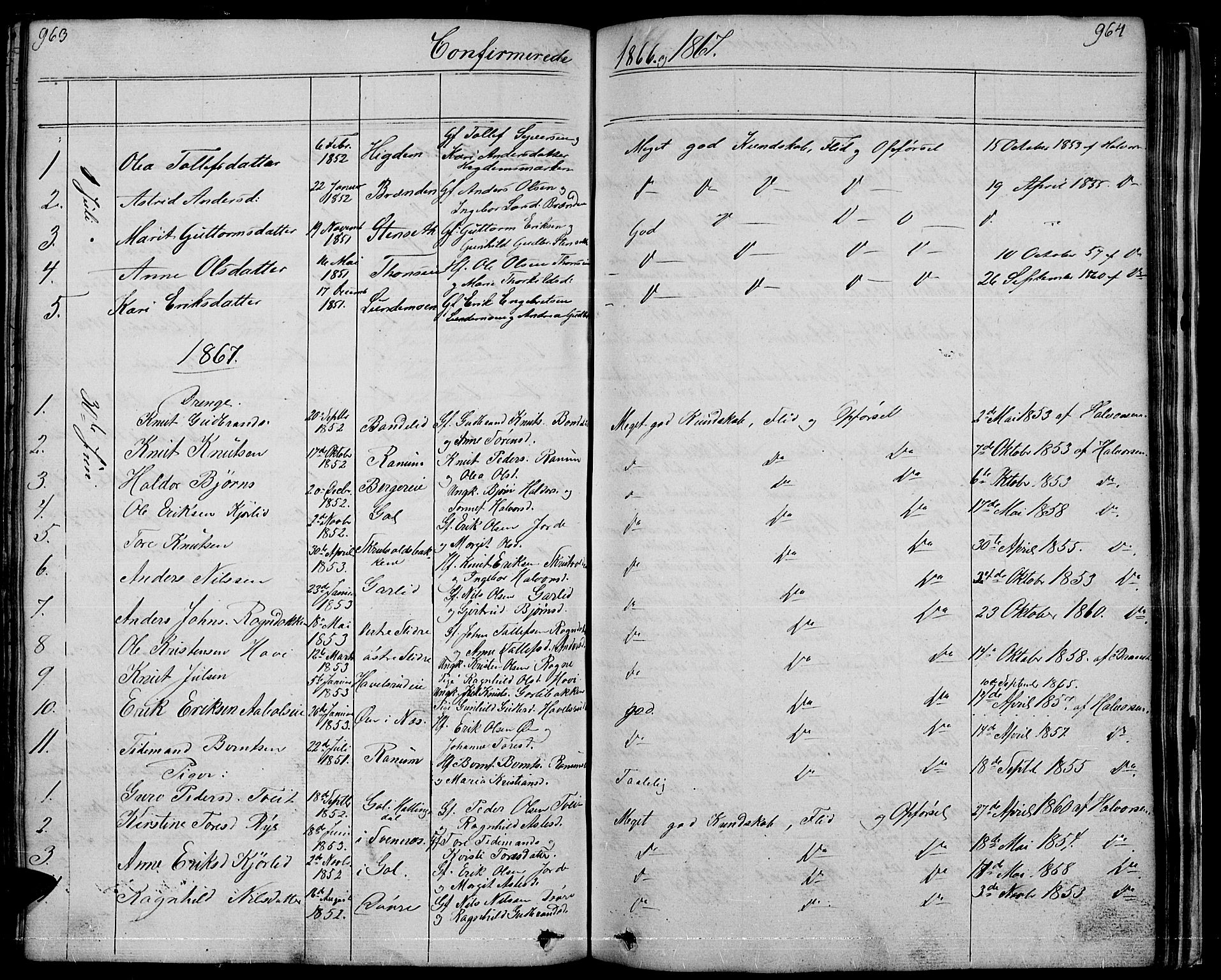 Nord-Aurdal prestekontor, SAH/PREST-132/H/Ha/Hab/L0001: Parish register (copy) no. 1, 1834-1887, p. 963-964