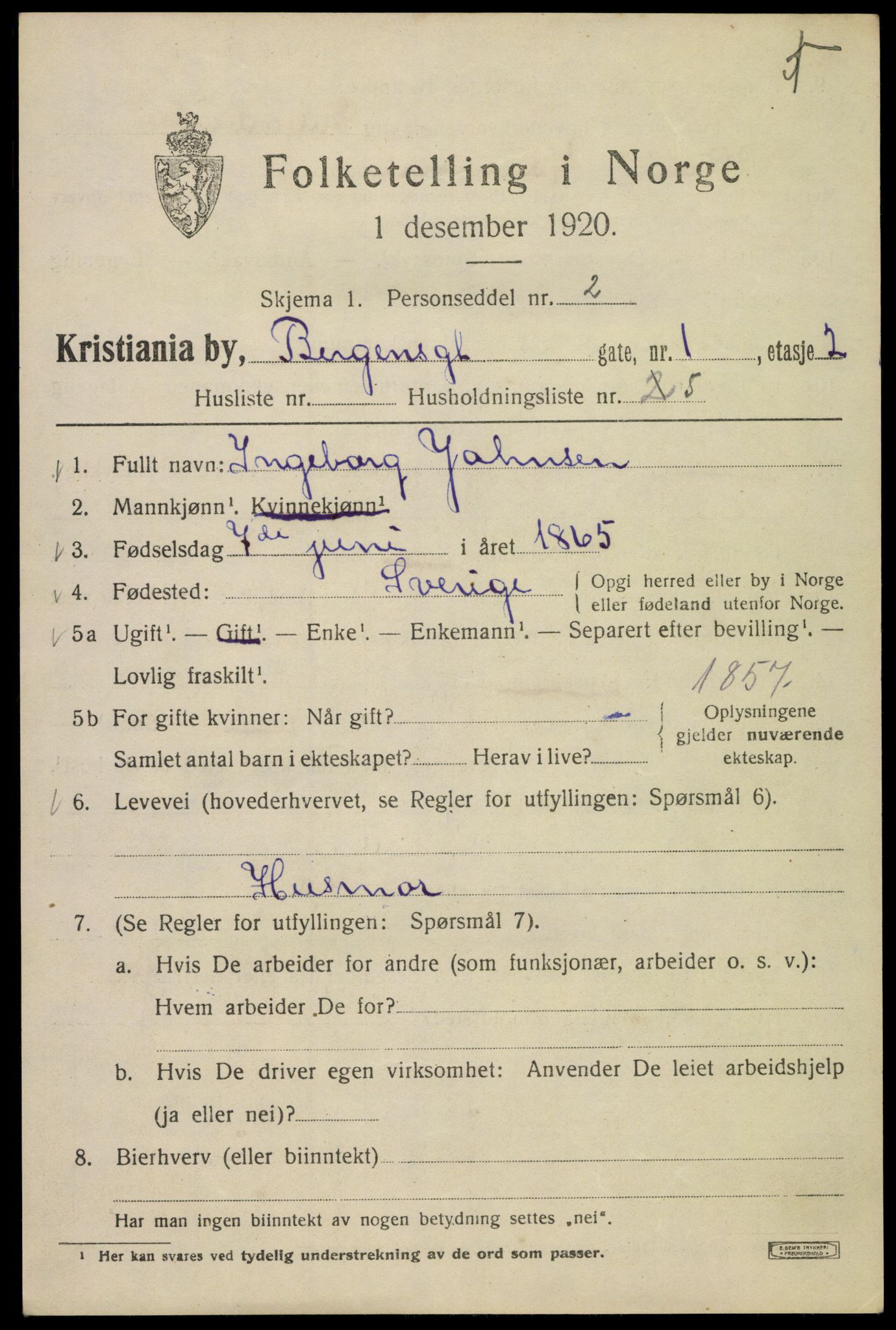 SAO, 1920 census for Kristiania, 1920, p. 152049
