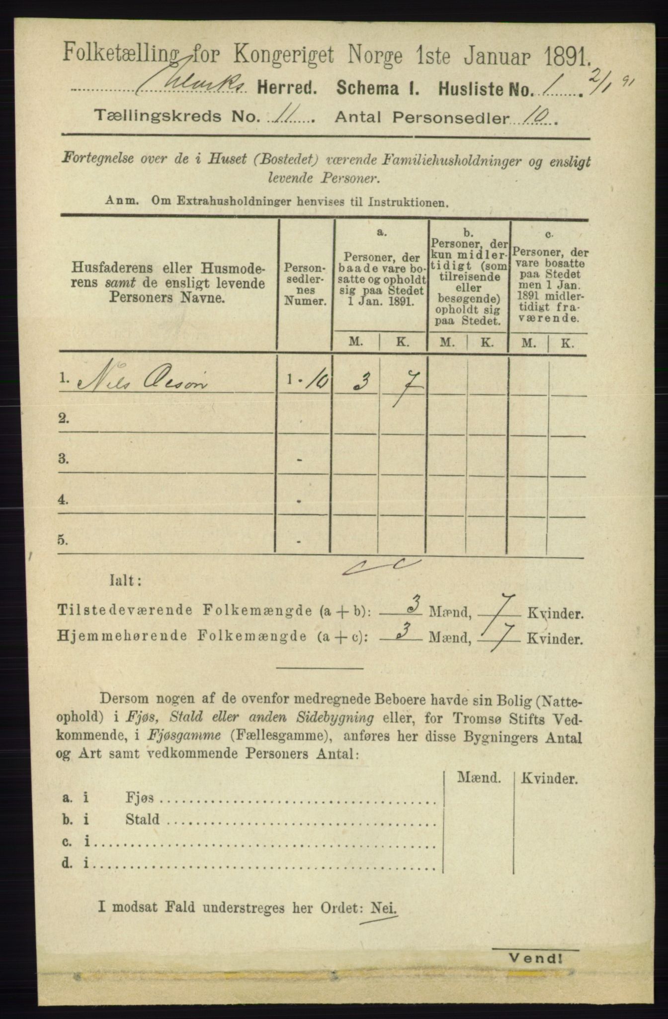 RA, 1891 census for 1233 Ulvik, 1891, p. 3440